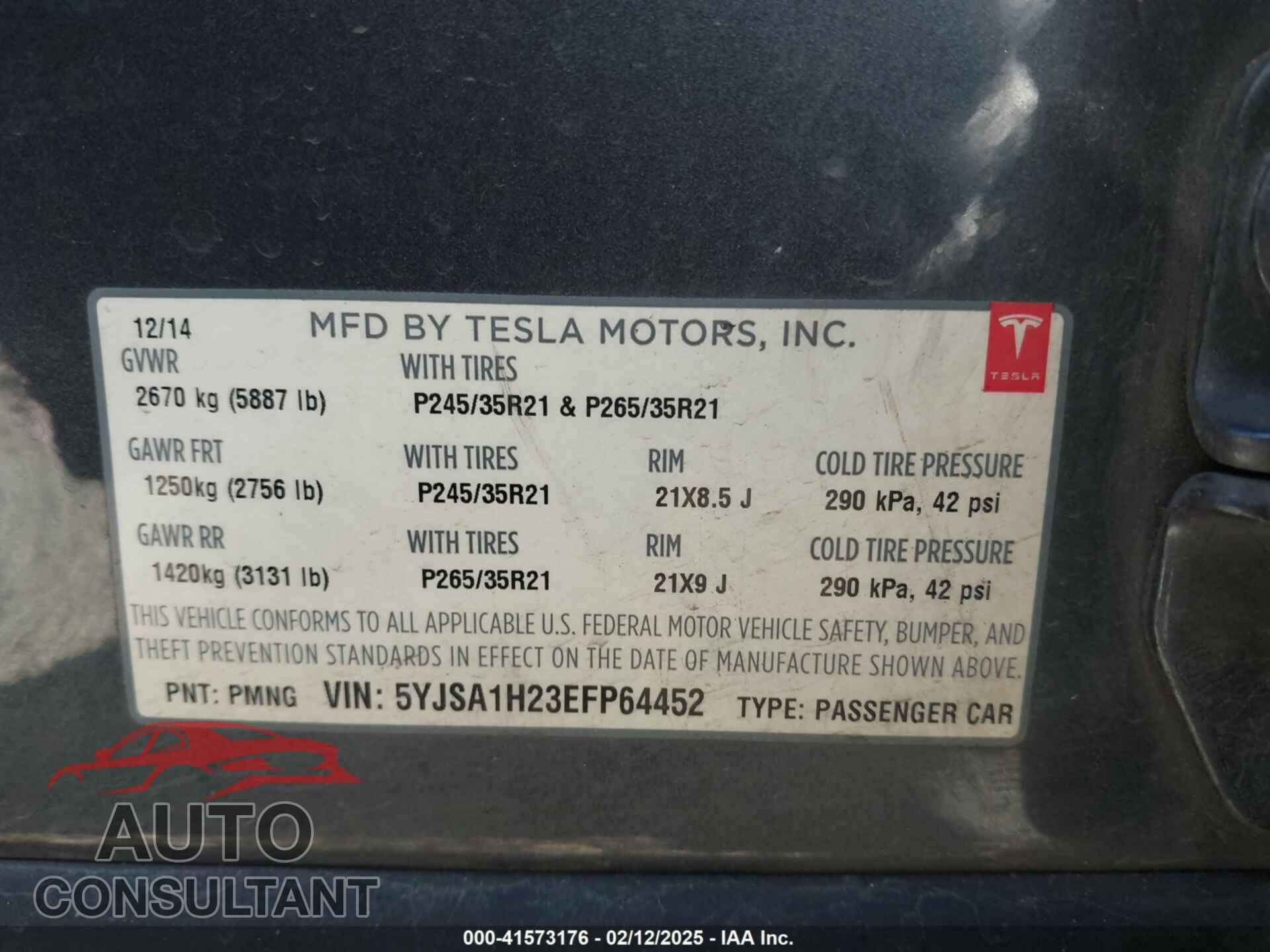 TESLA MODEL S 2014 - 5YJSA1H23EFP64452
