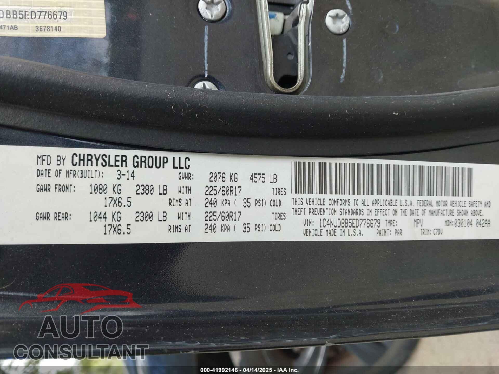 JEEP COMPASS 2014 - 1C4NJDBB5ED776679