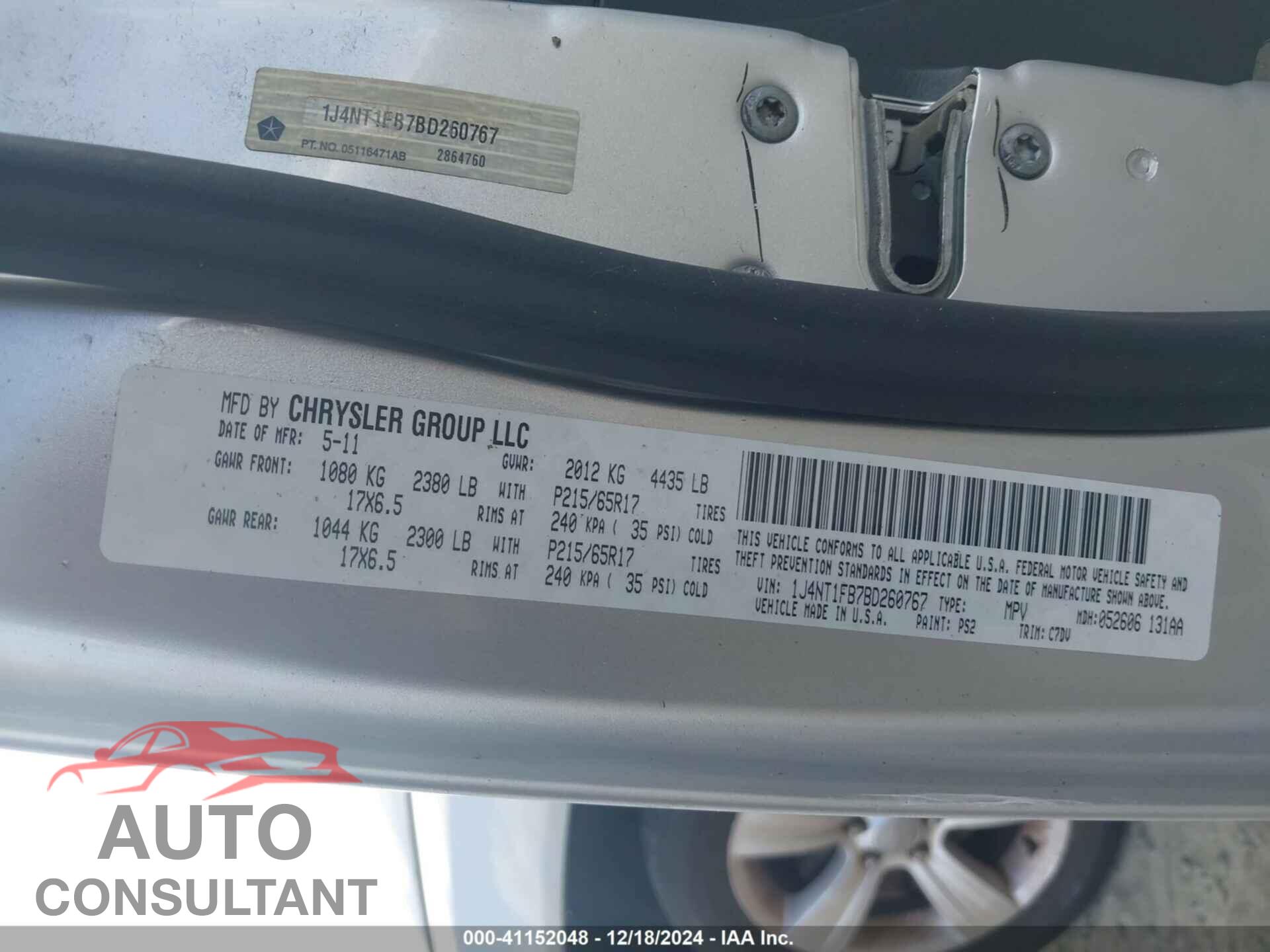 JEEP COMPASS 2011 - 1J4NT1FB7BD260767