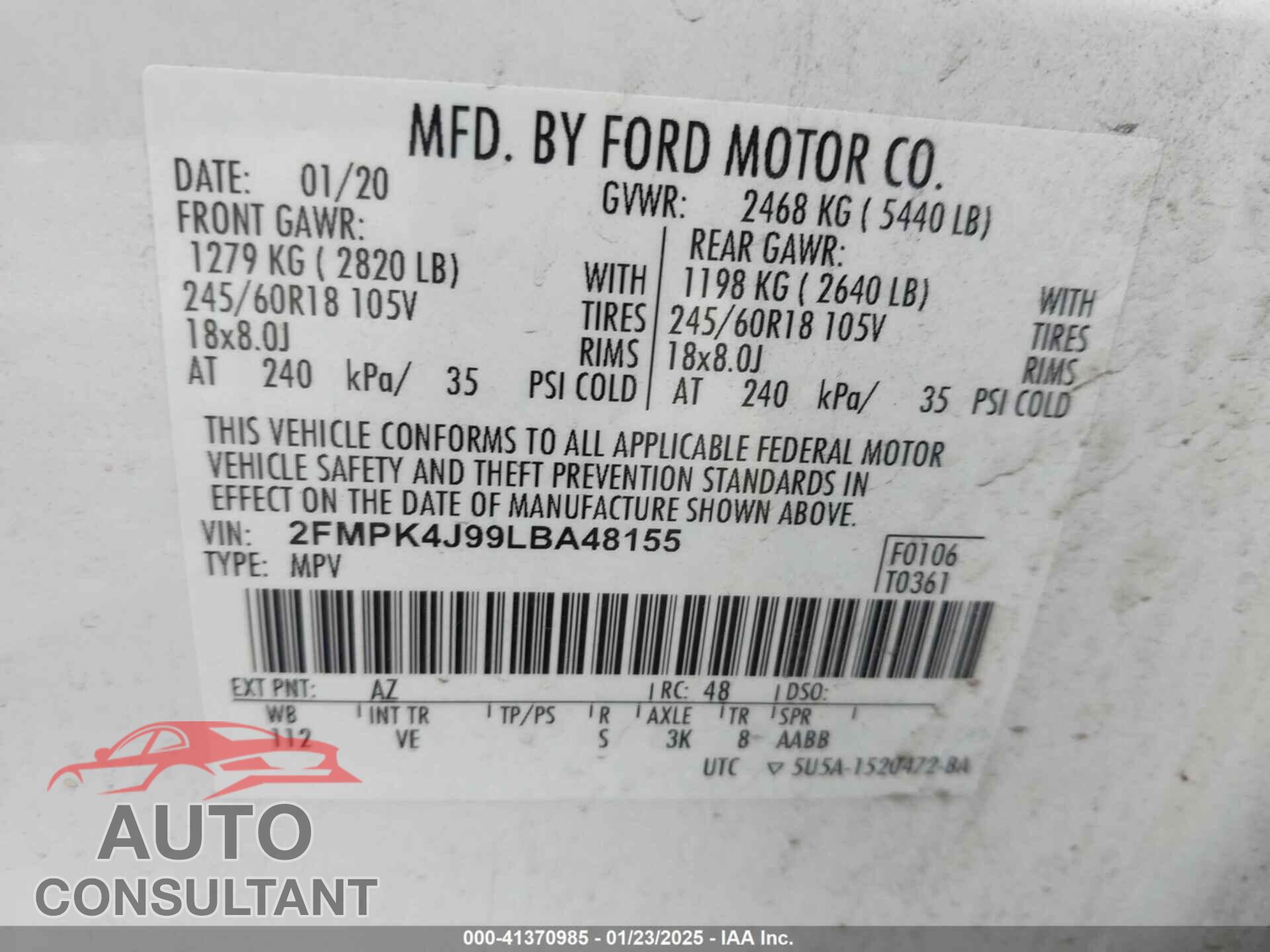 FORD EDGE 2020 - 2FMPK4J99LBA48155