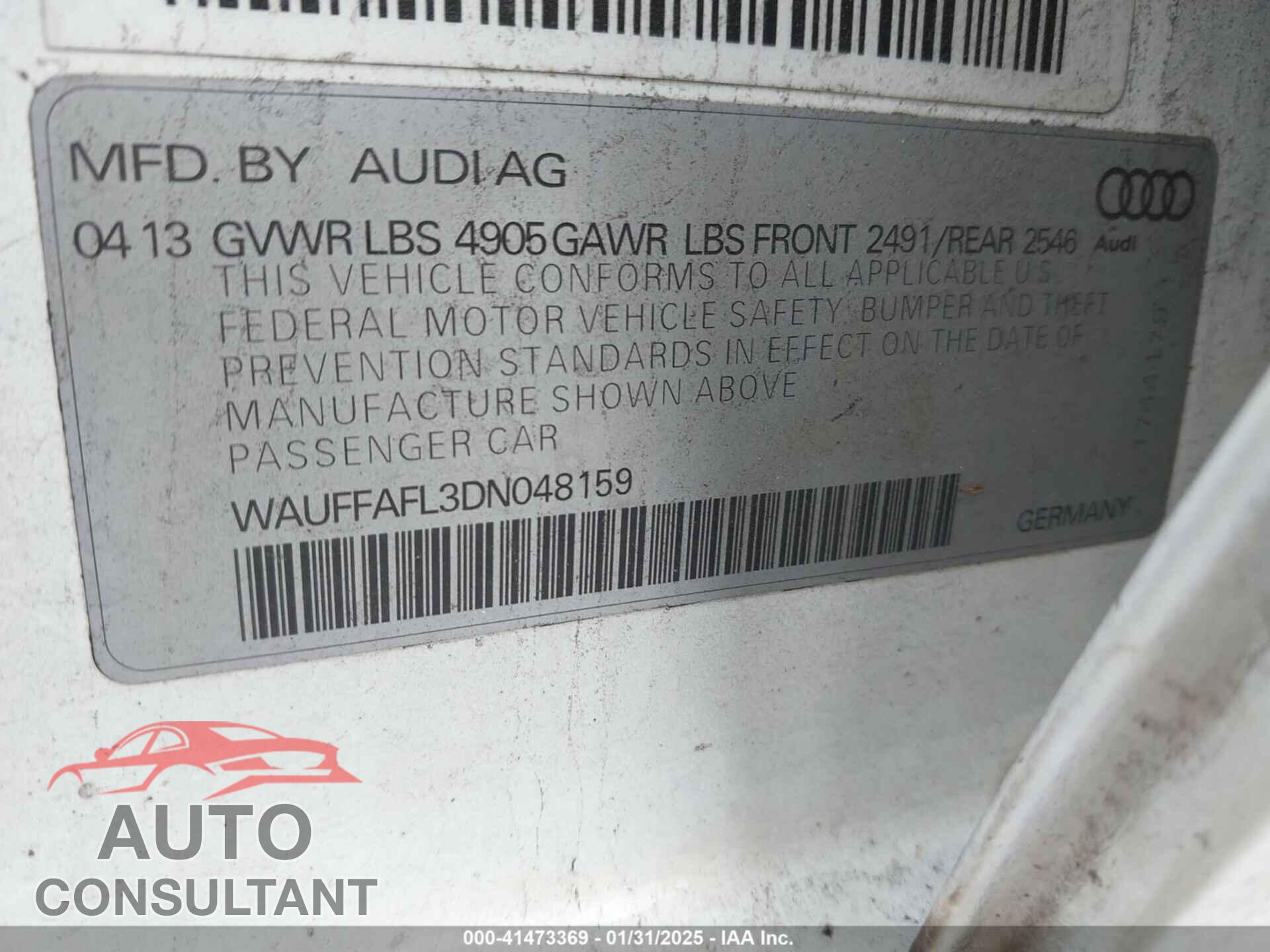 AUDI A4 2013 - WAUFFAFL3DN048159