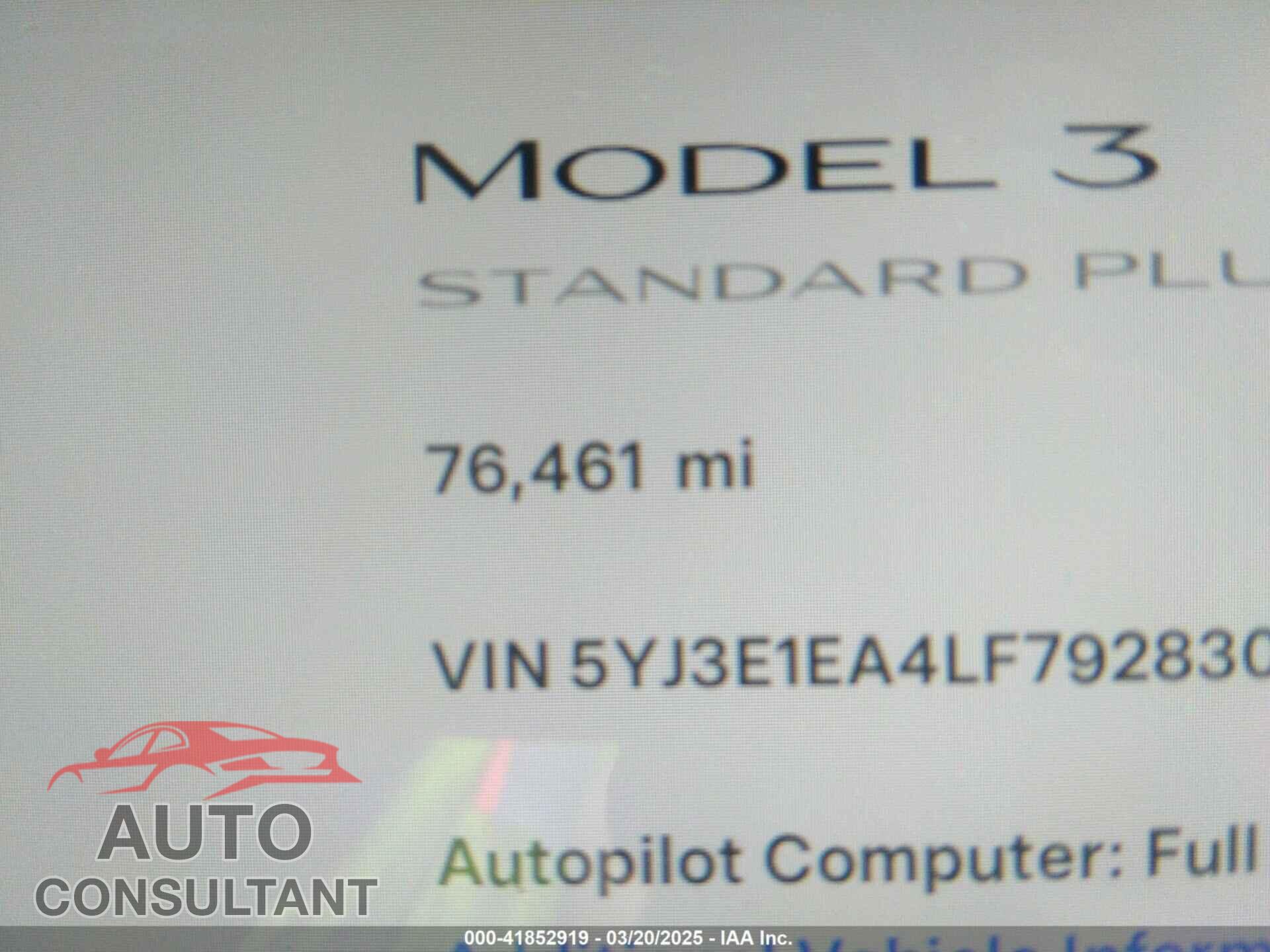 TESLA MODEL 3 2020 - 5YJ3E1EA4LF792830
