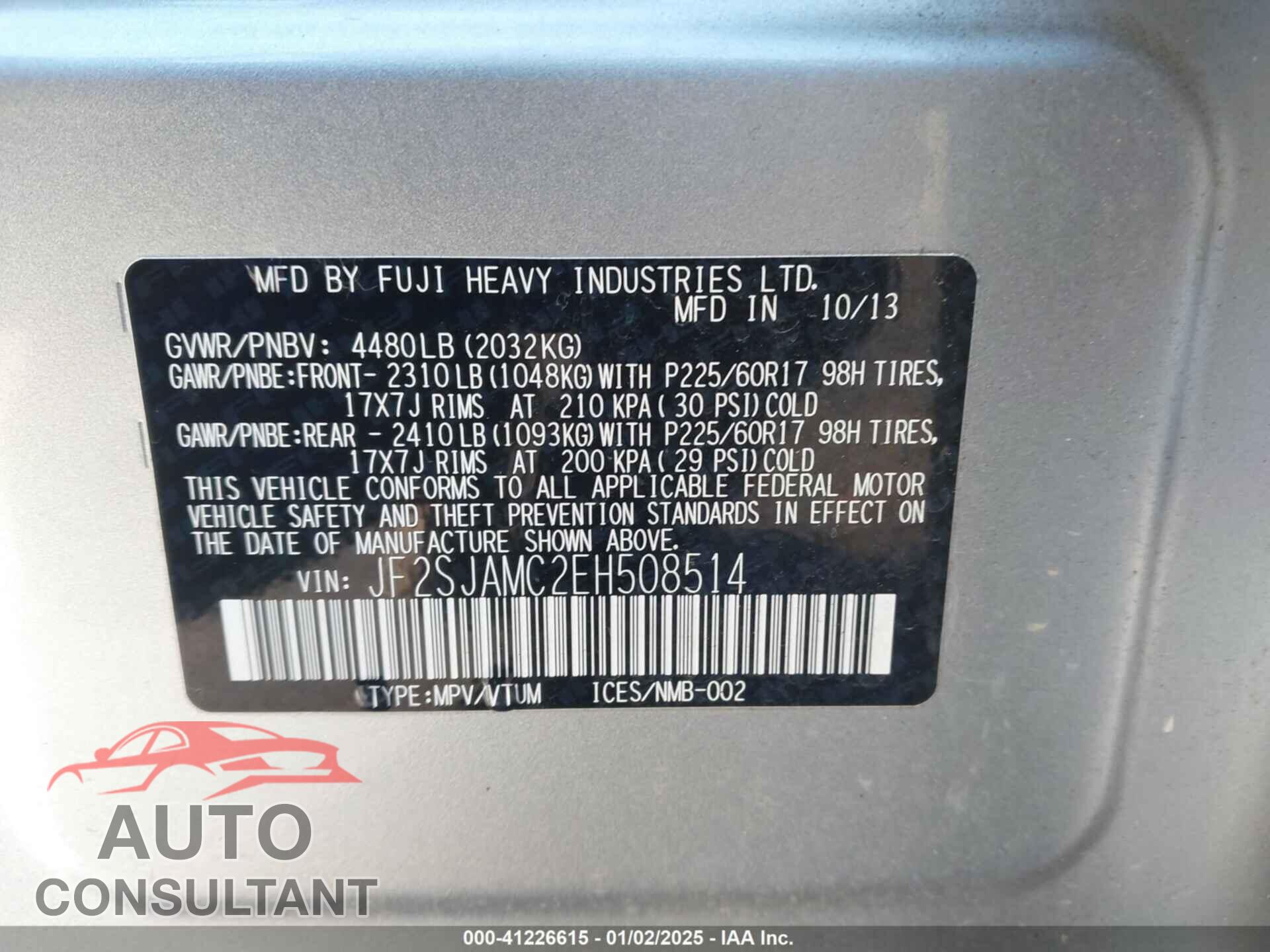 SUBARU FORESTER 2014 - JF2SJAMC2EH508514