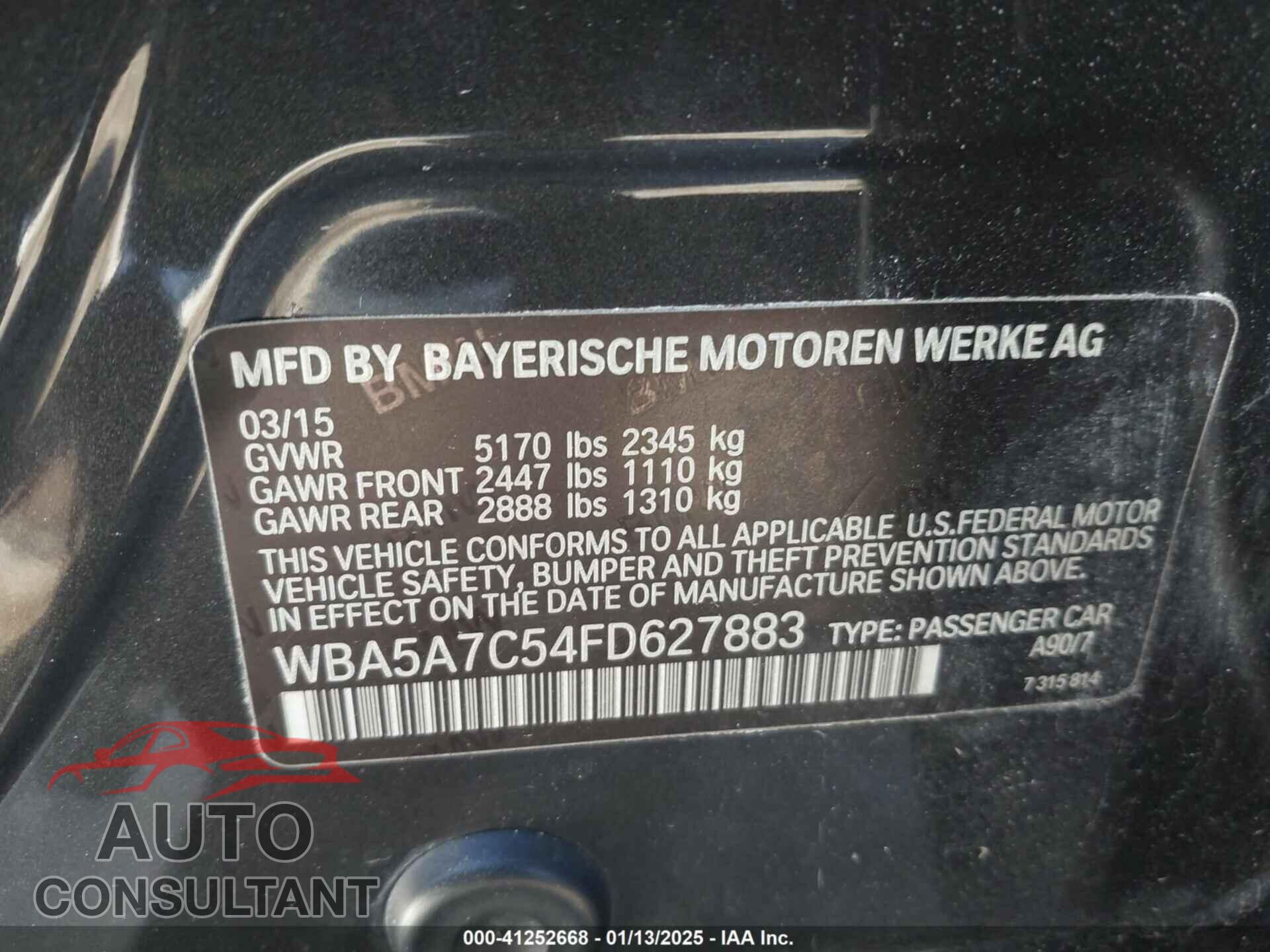 BMW 528I 2015 - WBA5A7C54FD627883