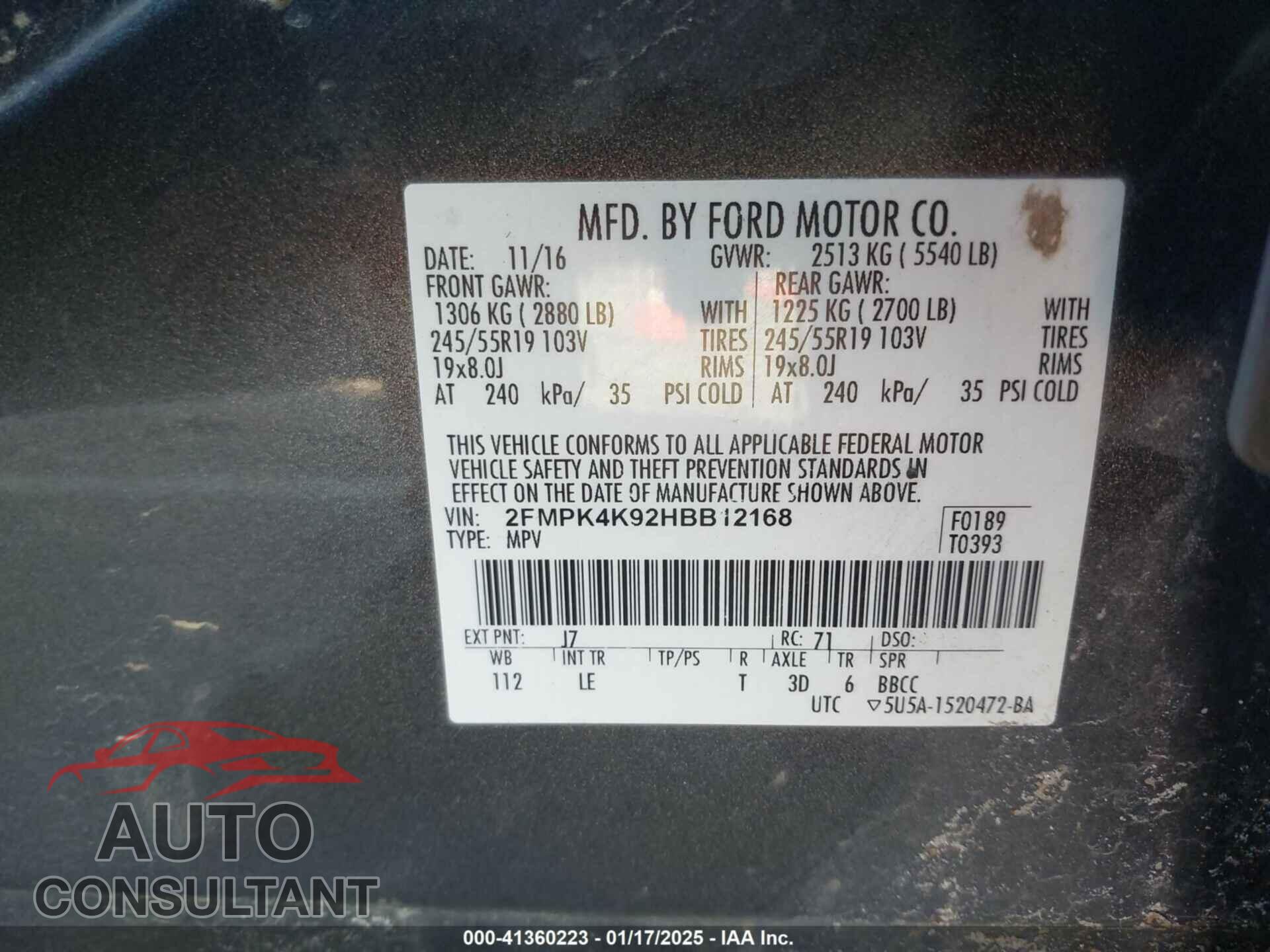 FORD EDGE 2017 - 2FMPK4K92HBB12168