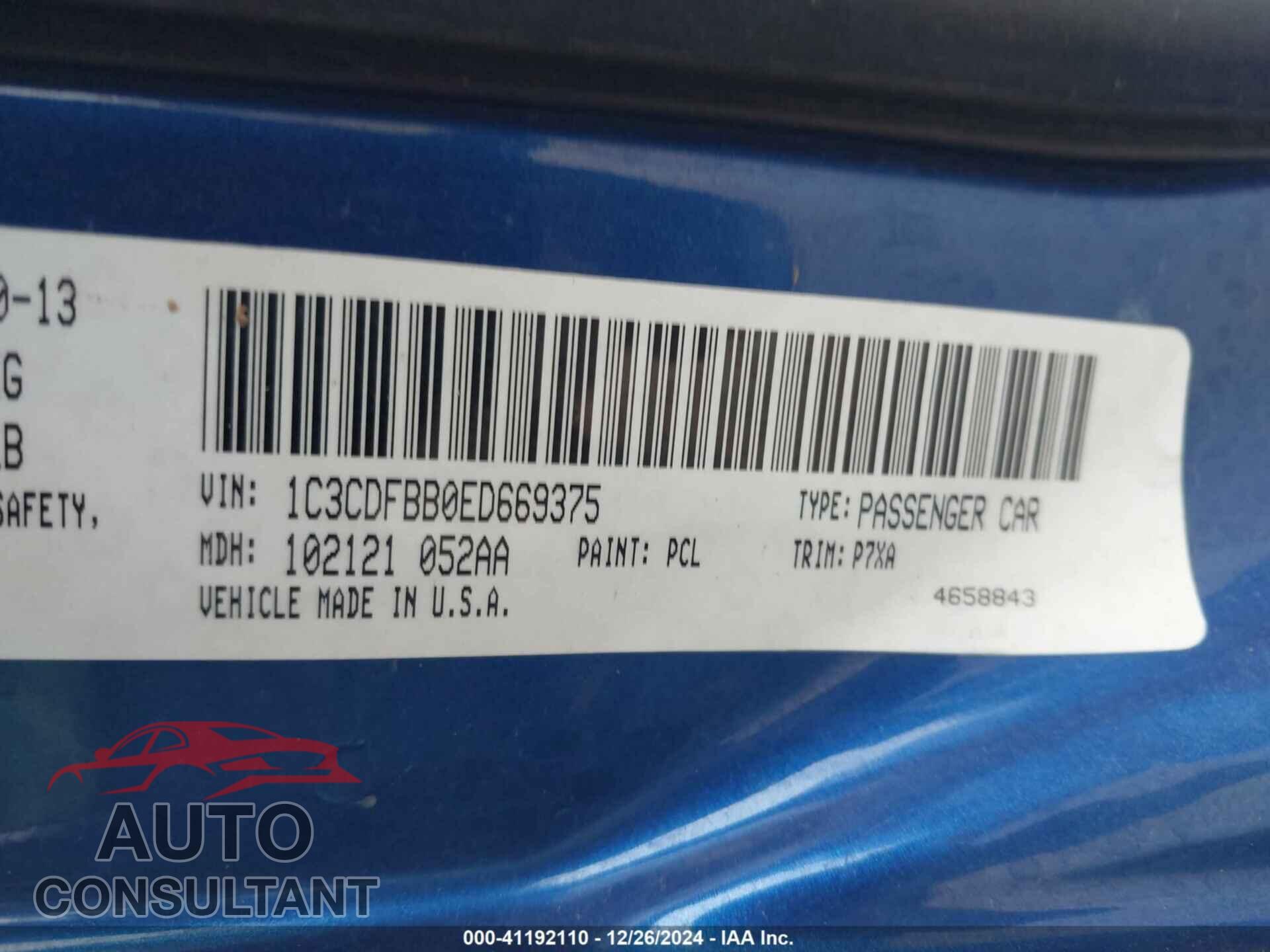 DODGE DART 2014 - 1C3CDFBB0ED669375