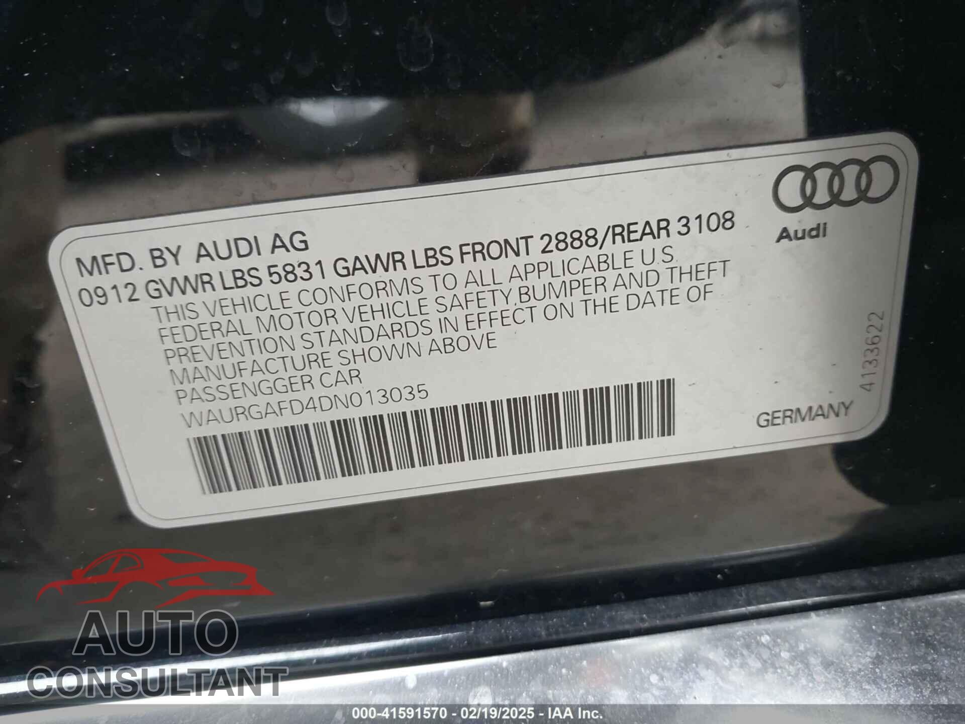 AUDI A8 L 2013 - WAURGAFD4DN013035