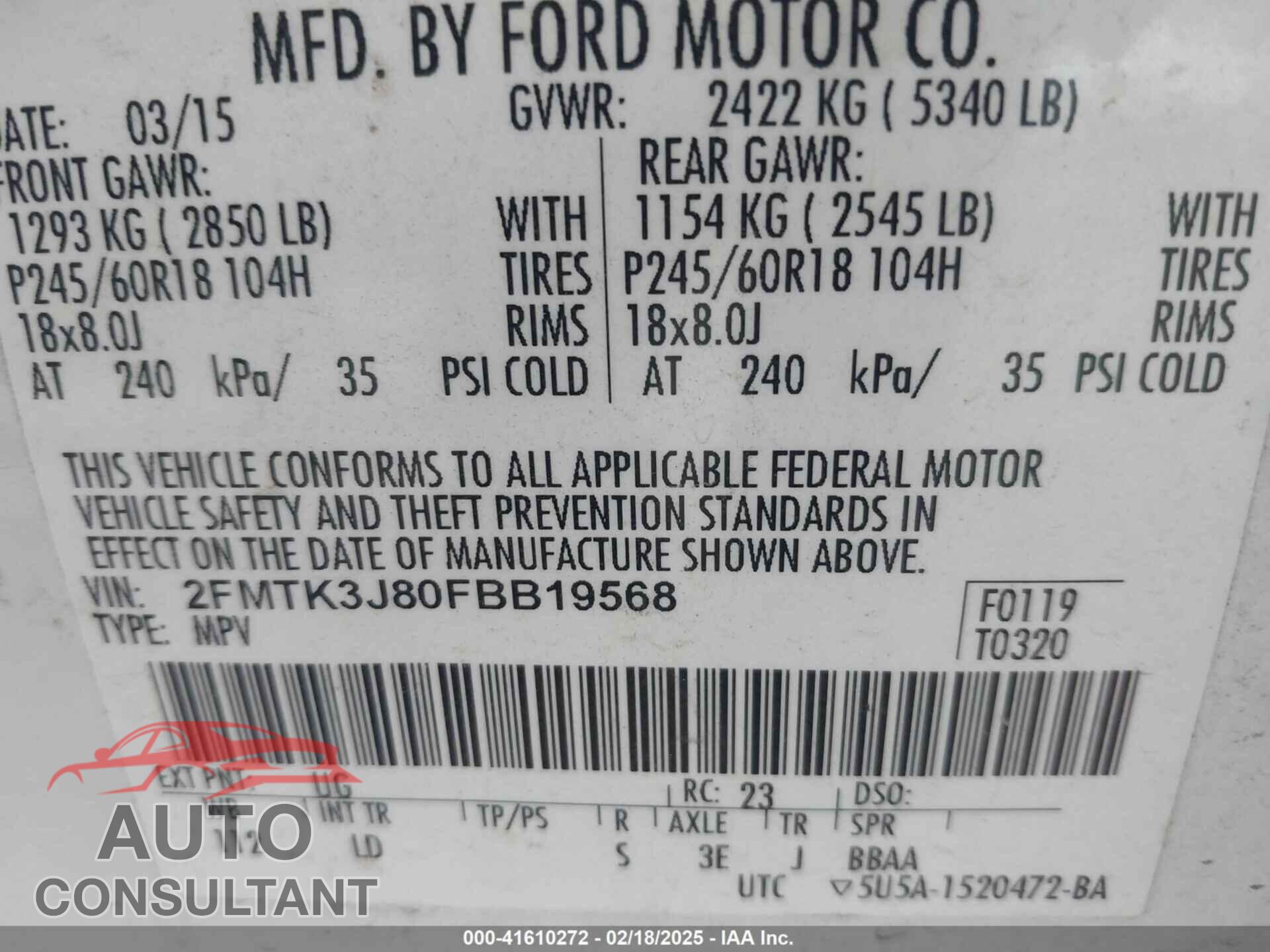FORD EDGE 2015 - 2FMTK3J80FBB19568