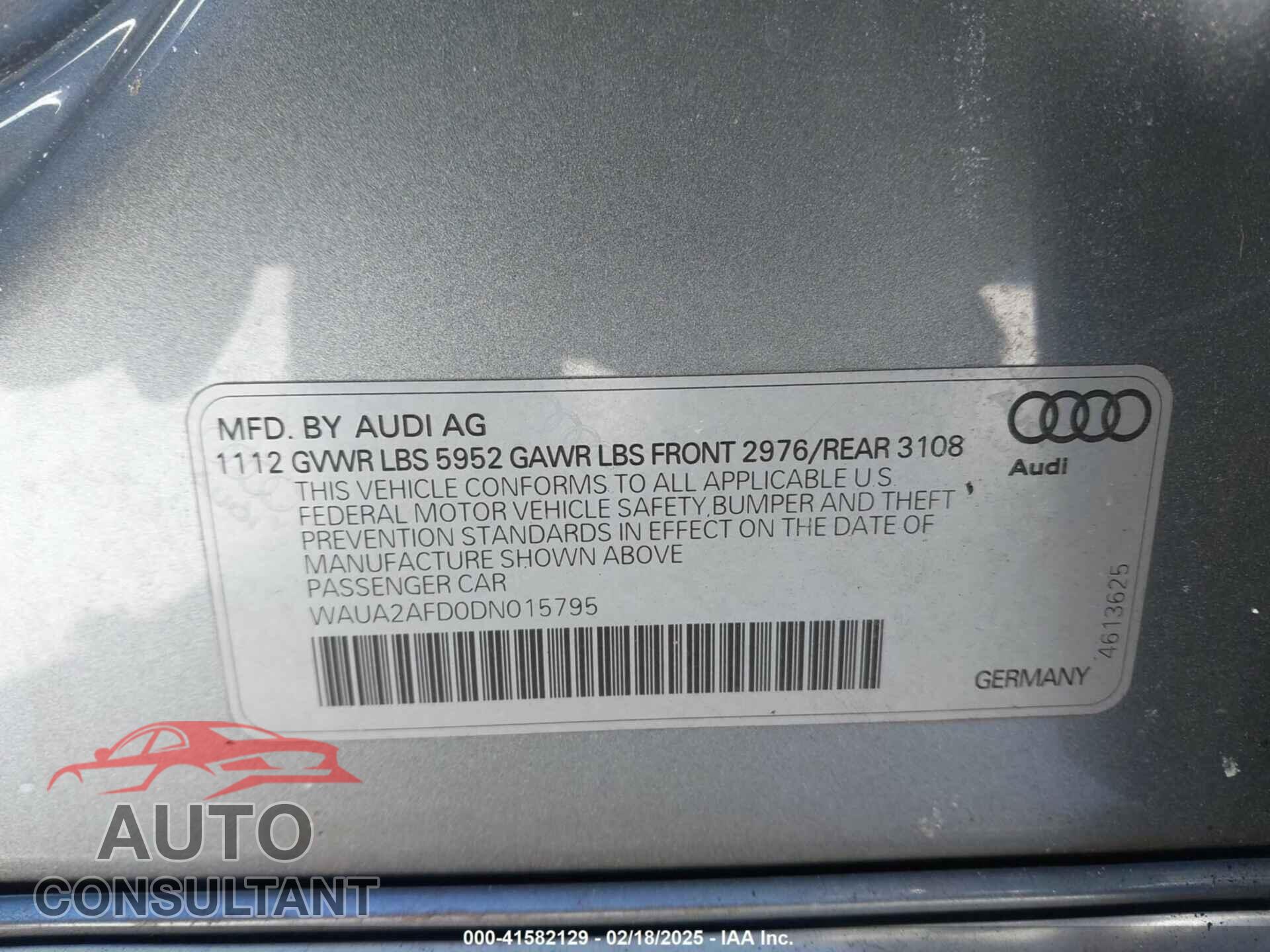AUDI A8 2013 - WAUA2AFD0DN015795