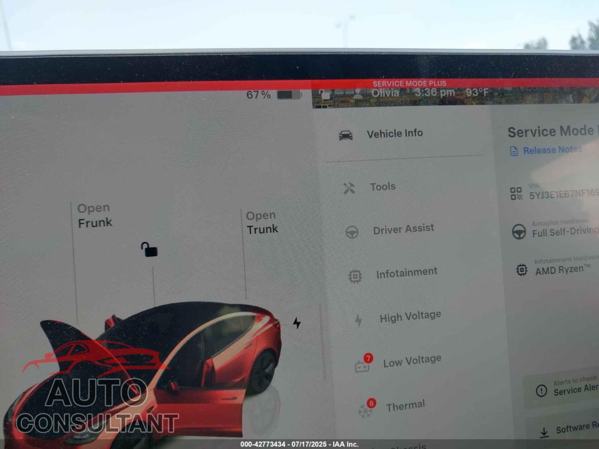 TESLA MODEL 3 2022 - 5YJ3E1EB7NF169813