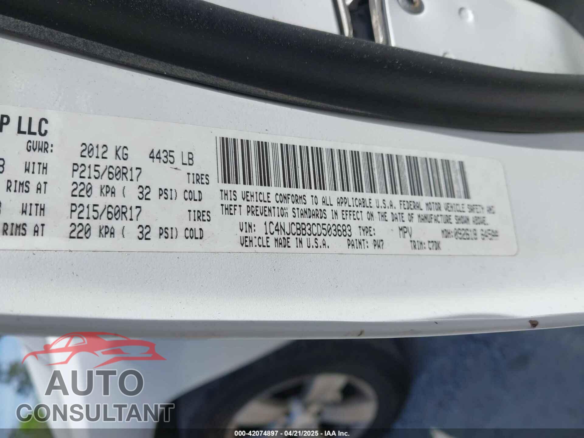 JEEP COMPASS 2012 - 1C4NJCBB3CD503683