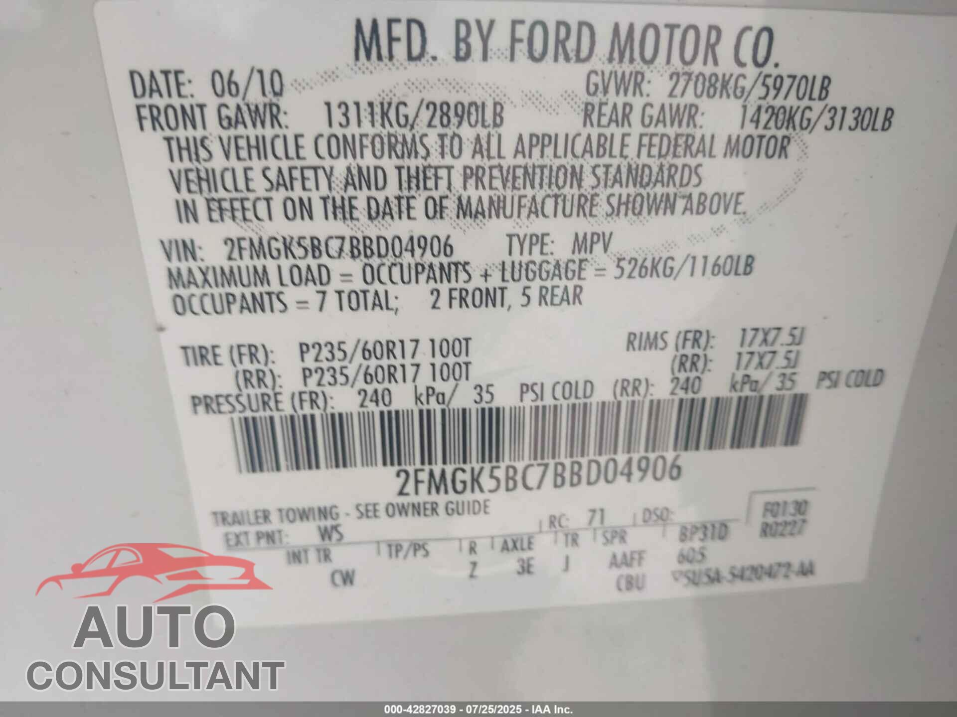FORD FLEX 2011 - 2FMGK5BC7BBD04906