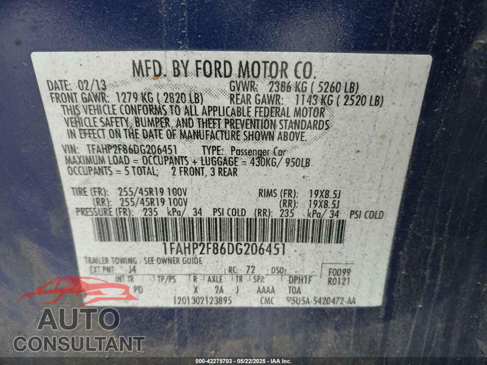 FORD TAURUS 2013 - 1FAHP2F86DG206451