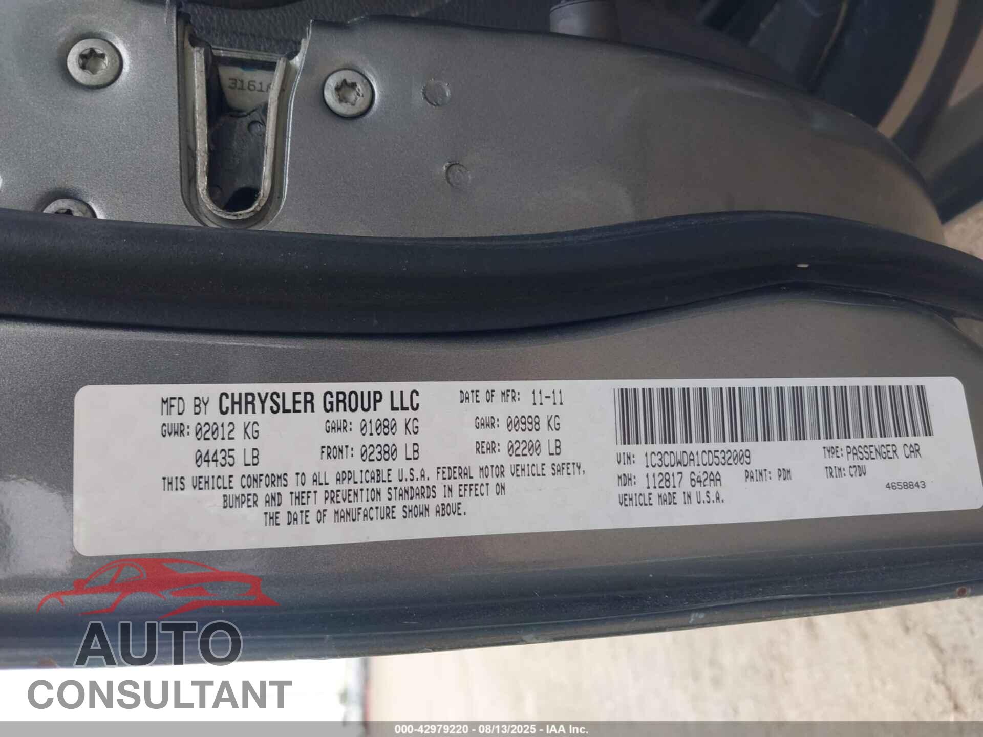 DODGE CALIBER 2012 - 1C3CDWDA1CD532009