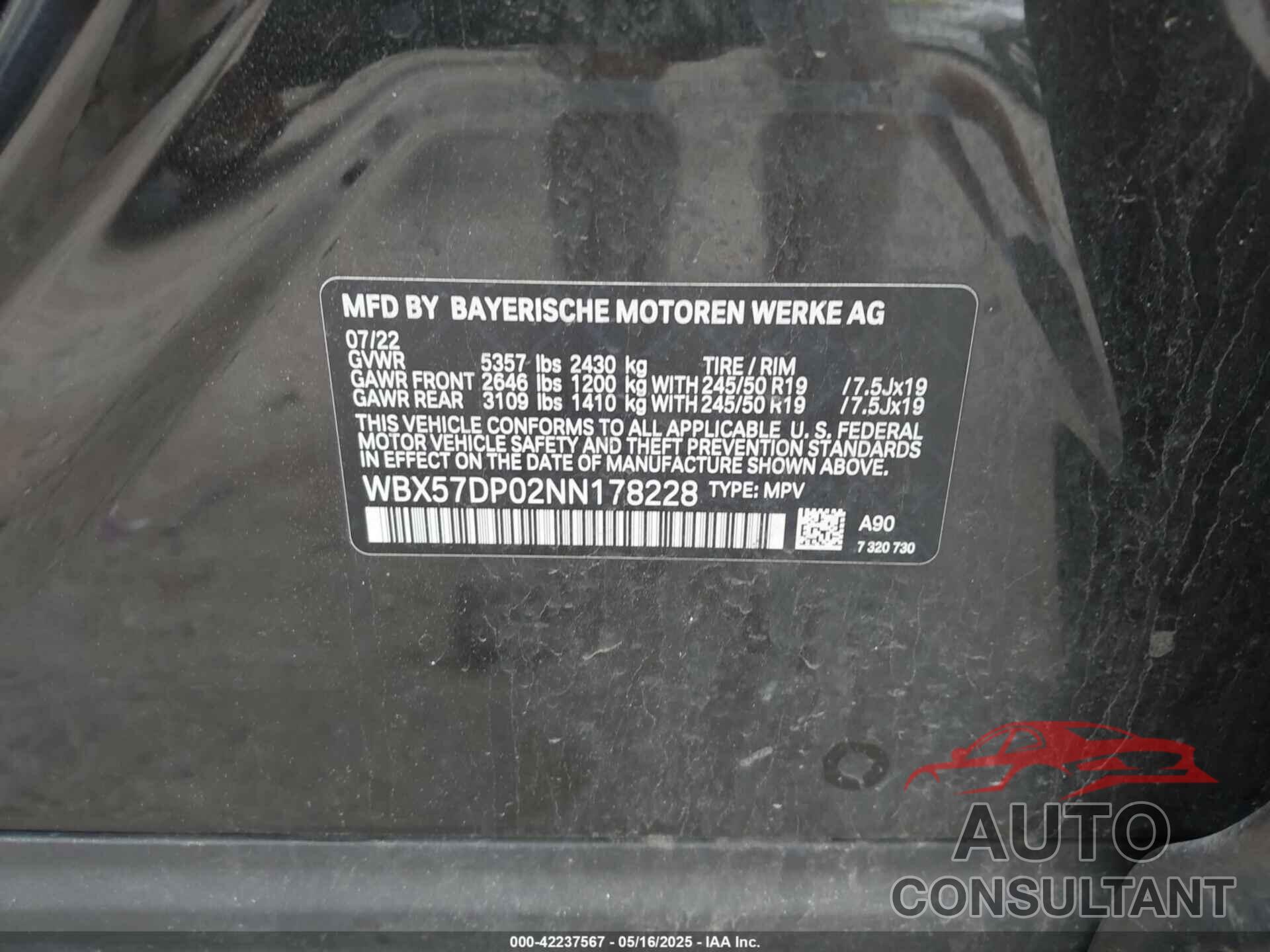 BMW X3 2022 - WBX57DP02NN178228