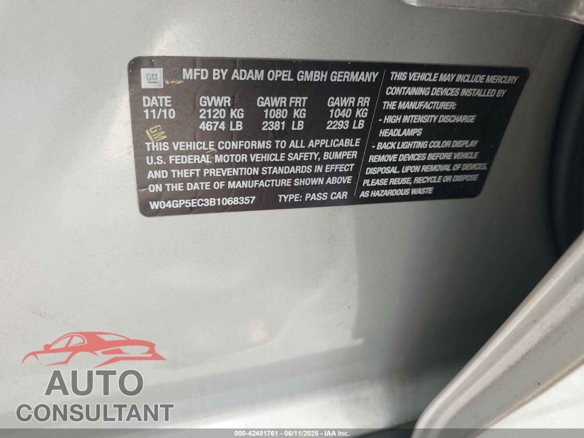 BUICK REGAL 2011 - W04GP5EC3B1068357