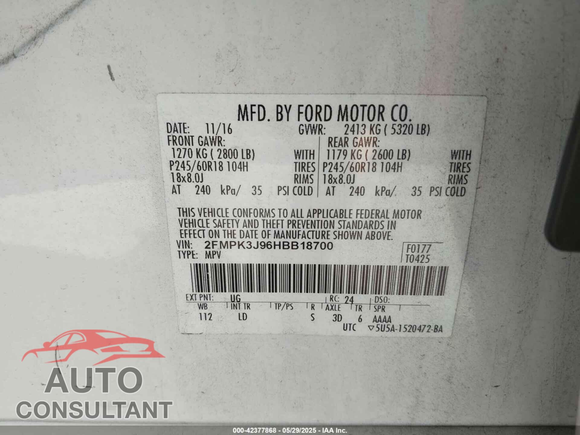 FORD EDGE 2017 - 2FMPK3J96HBB18700