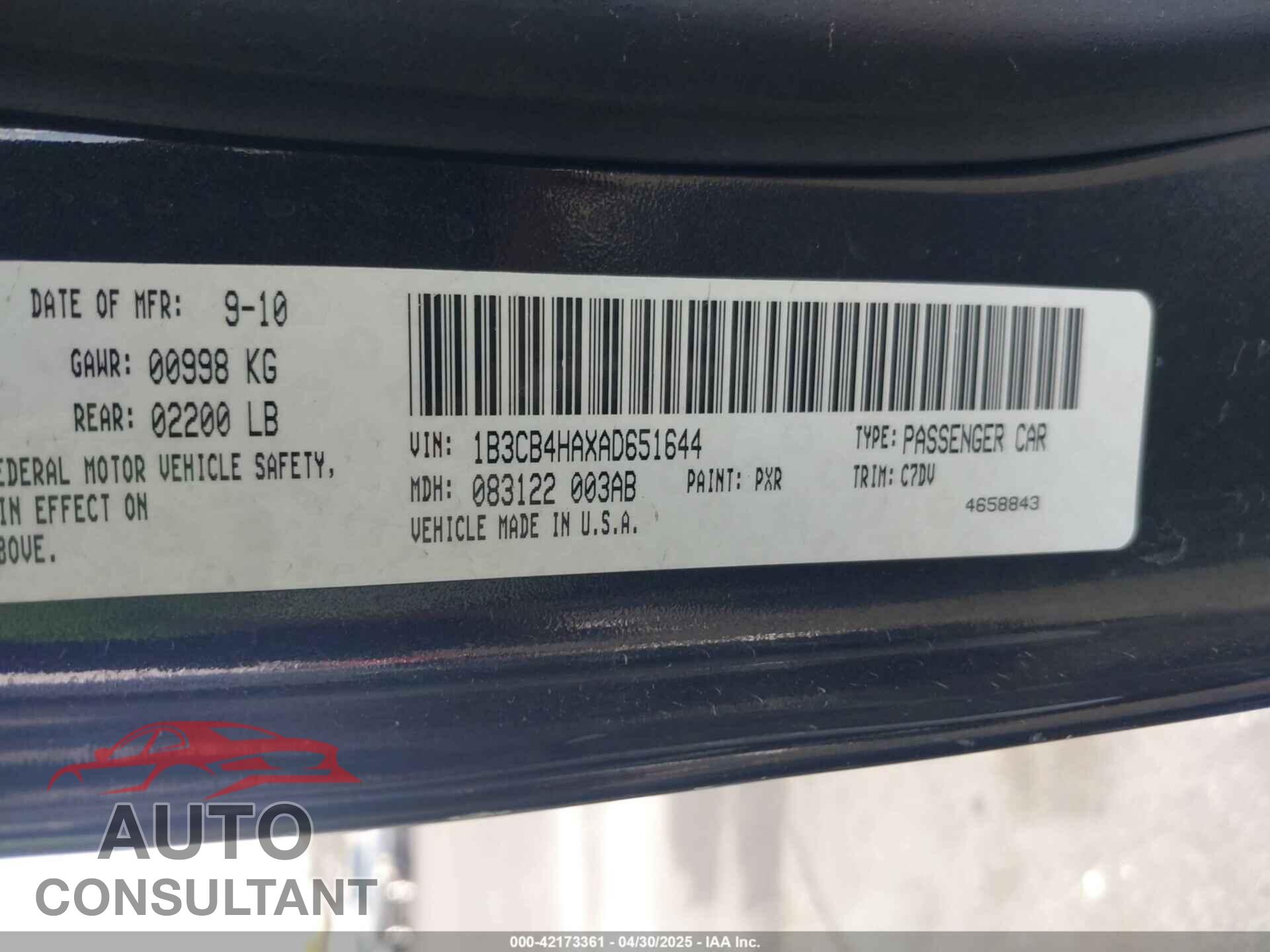 DODGE CALIBER 2010 - 1B3CB4HAXAD651644