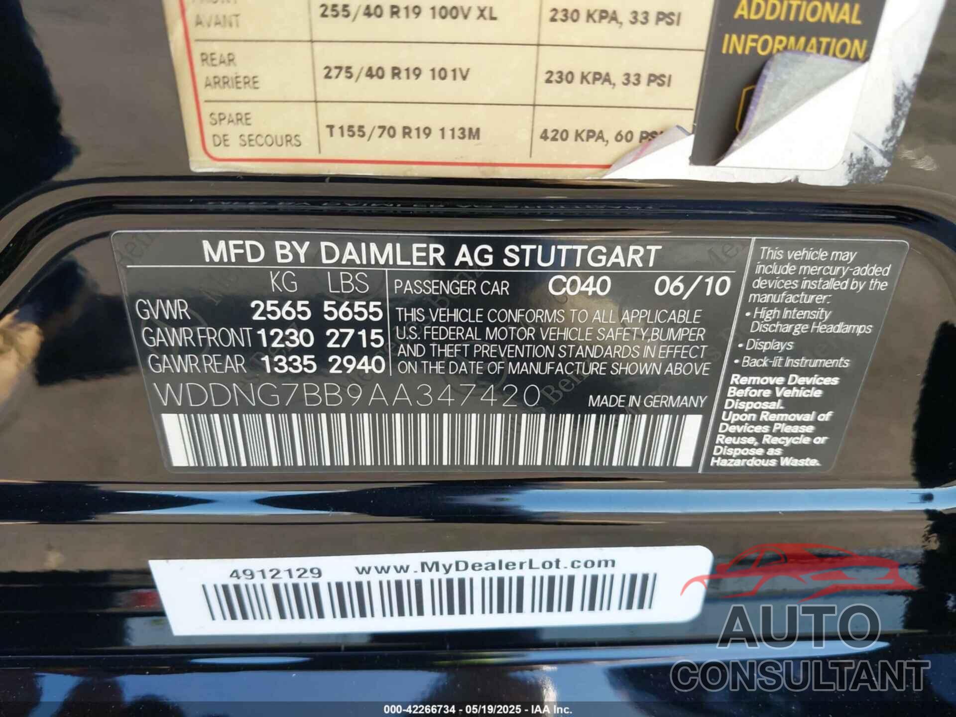 MERCEDES-BENZ S 550 2010 - WDDNG7BB9AA347420