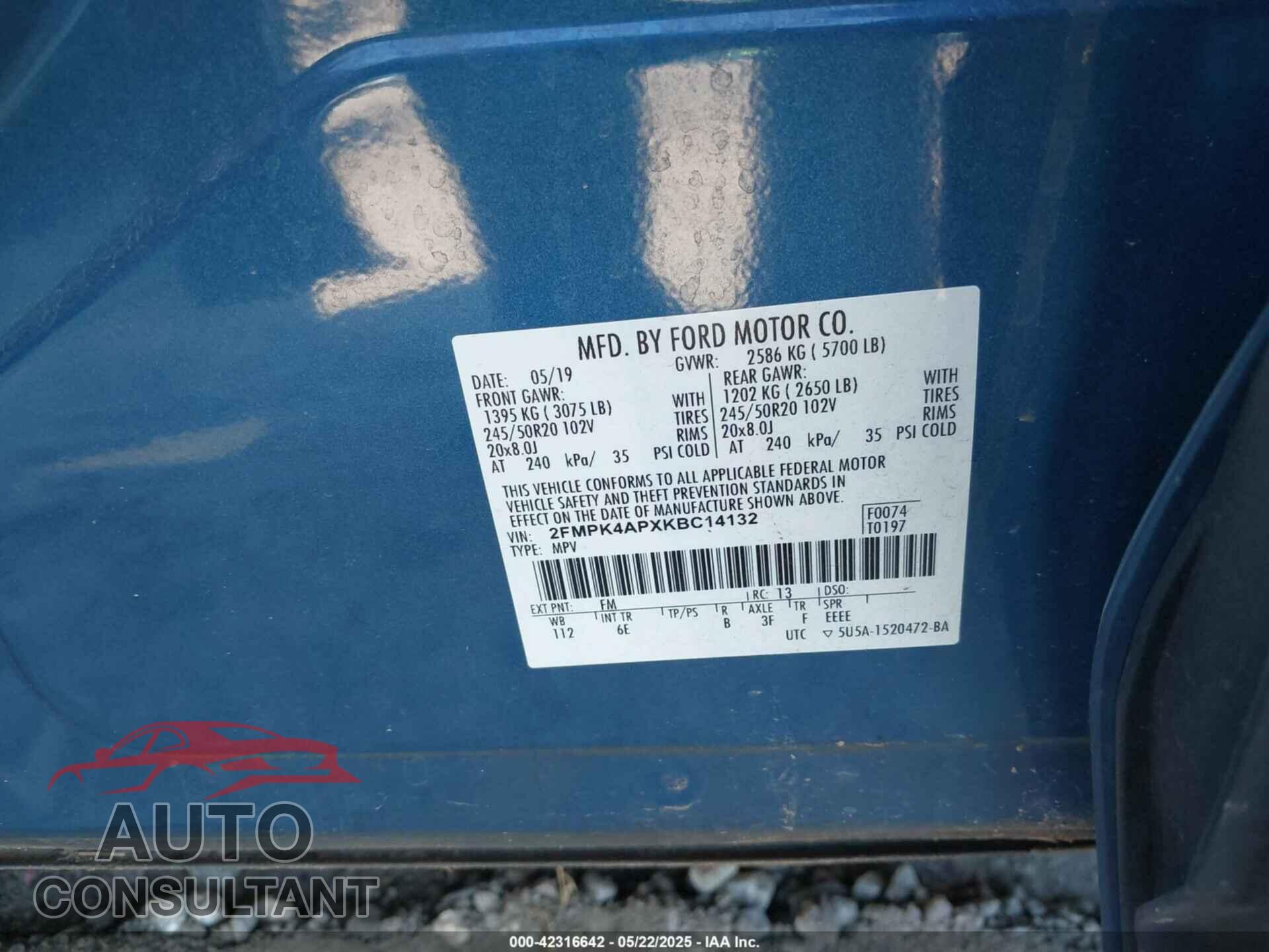 FORD EDGE 2019 - 2FMPK4APXKBC14132