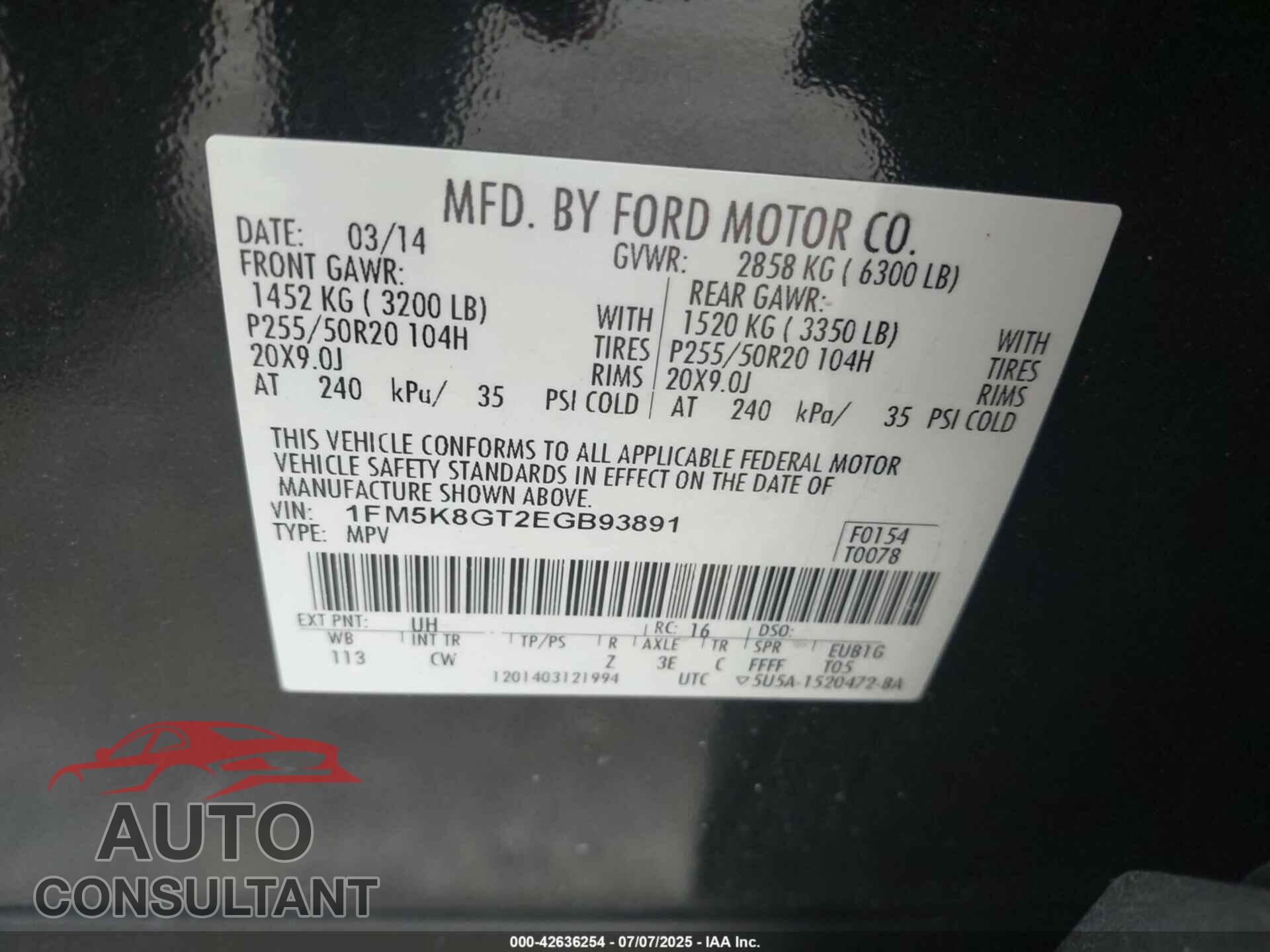 FORD EXPLORER 2014 - 1FM5K8GT2EGB93891