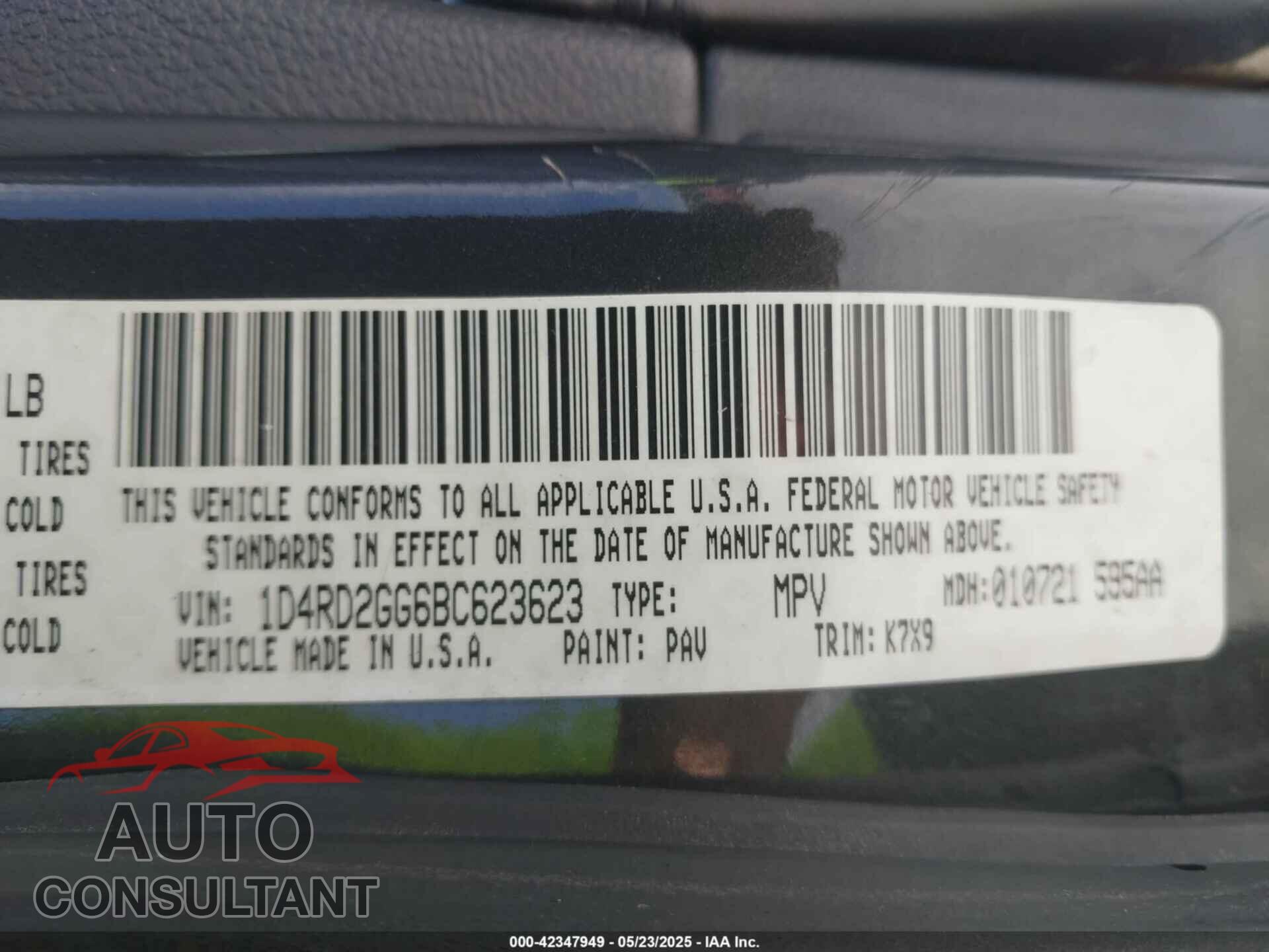 DODGE DURANGO 2011 - 1D4RD2GG6BC623623