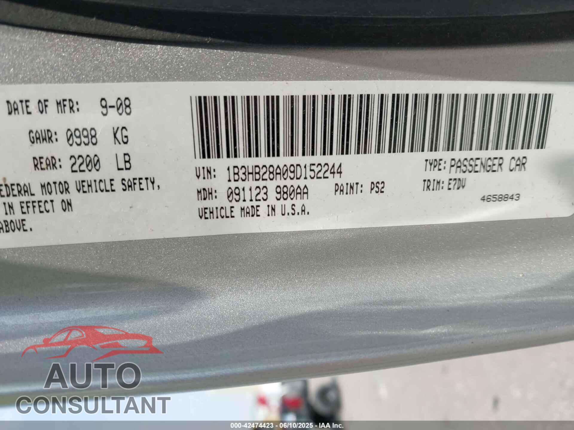 DODGE CALIBER 2009 - 1B3HB28A09D152244