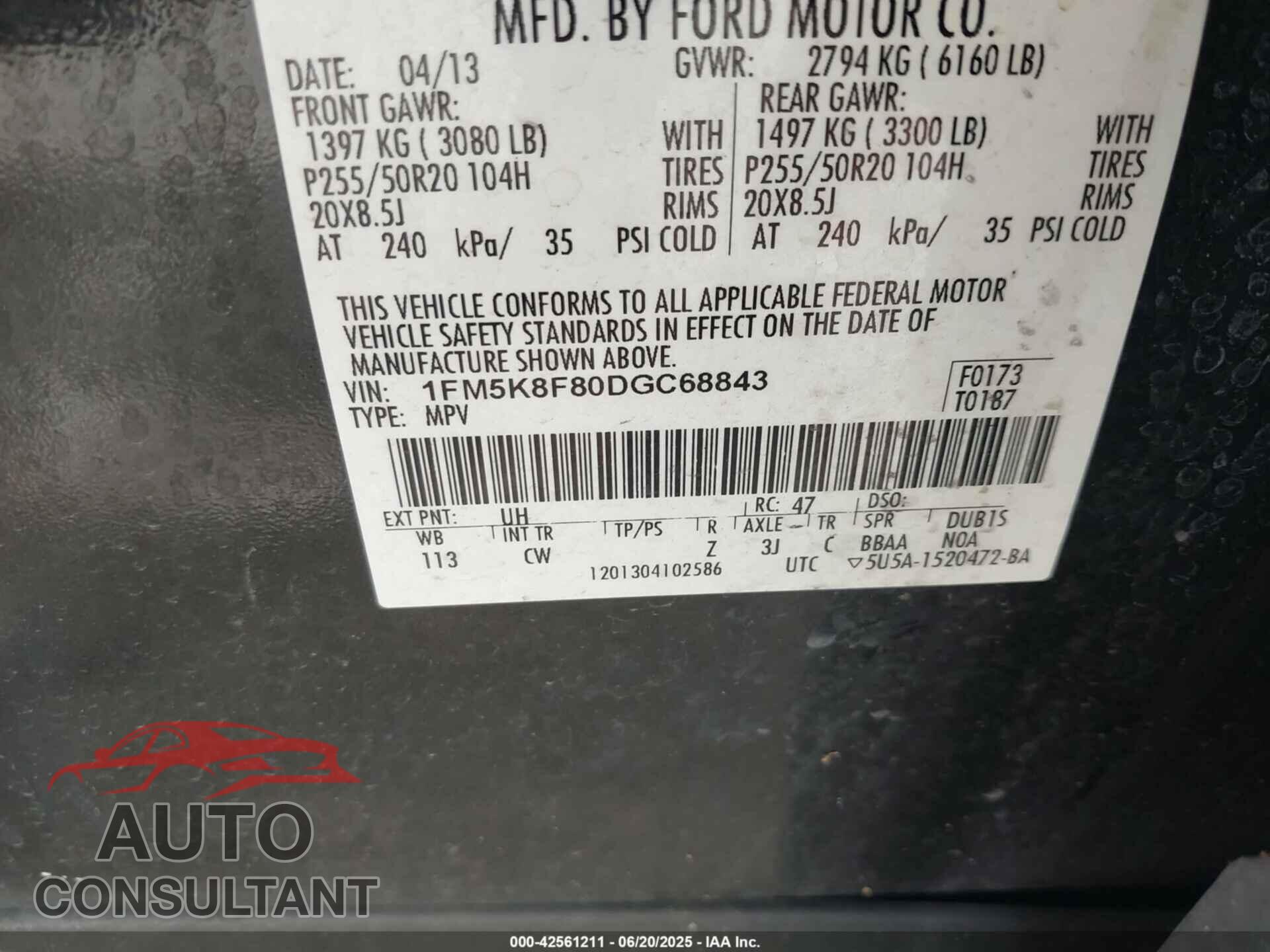 FORD EXPLORER 2013 - 1FM5K8F80DGC68843