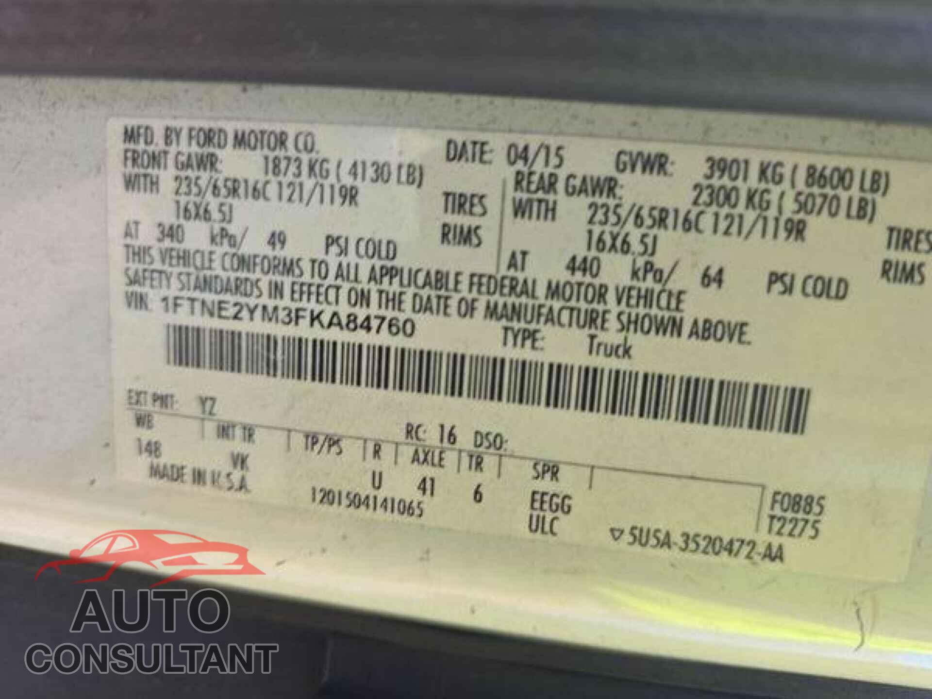 FORD TRANSIT 2015 - 1FTNE2YM3FKA84760