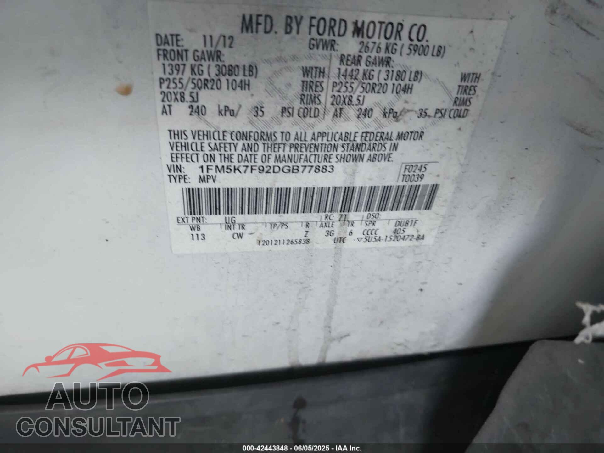 FORD EXPLORER 2013 - 1FM5K7F92DGB77883