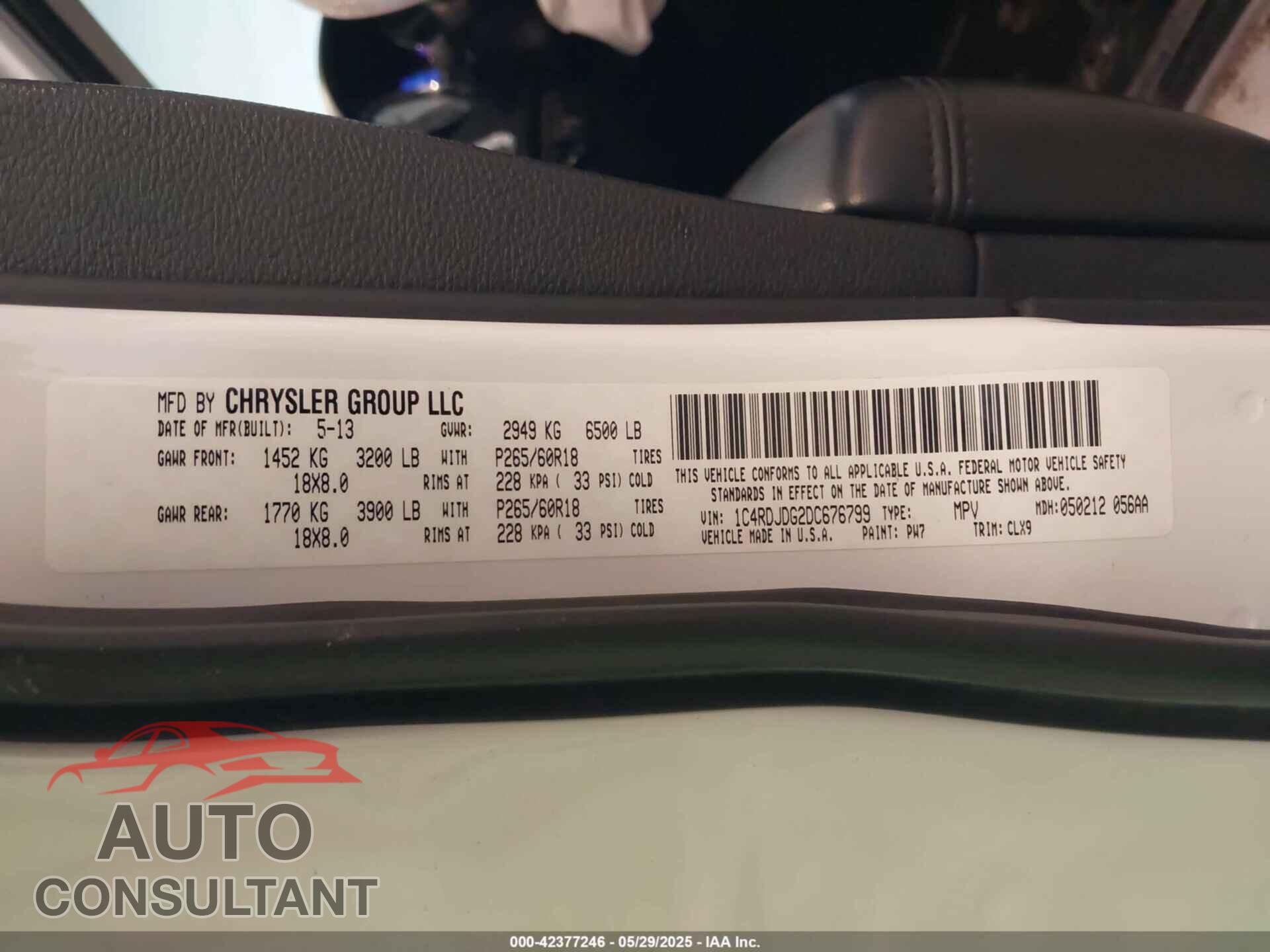 DODGE DURANGO 2013 - 1C4RDJDG2DC676799