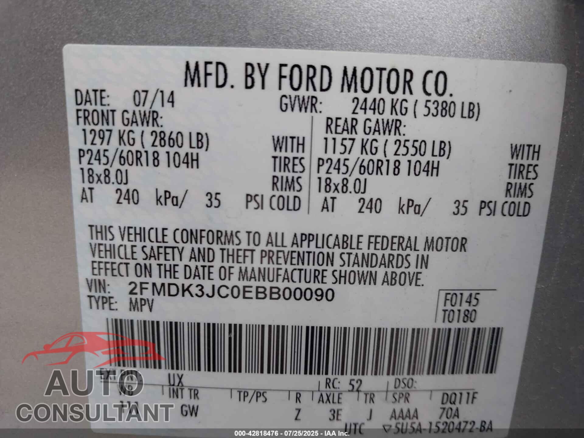 FORD EDGE 2014 - 2FMDK3JC0EBB00090
