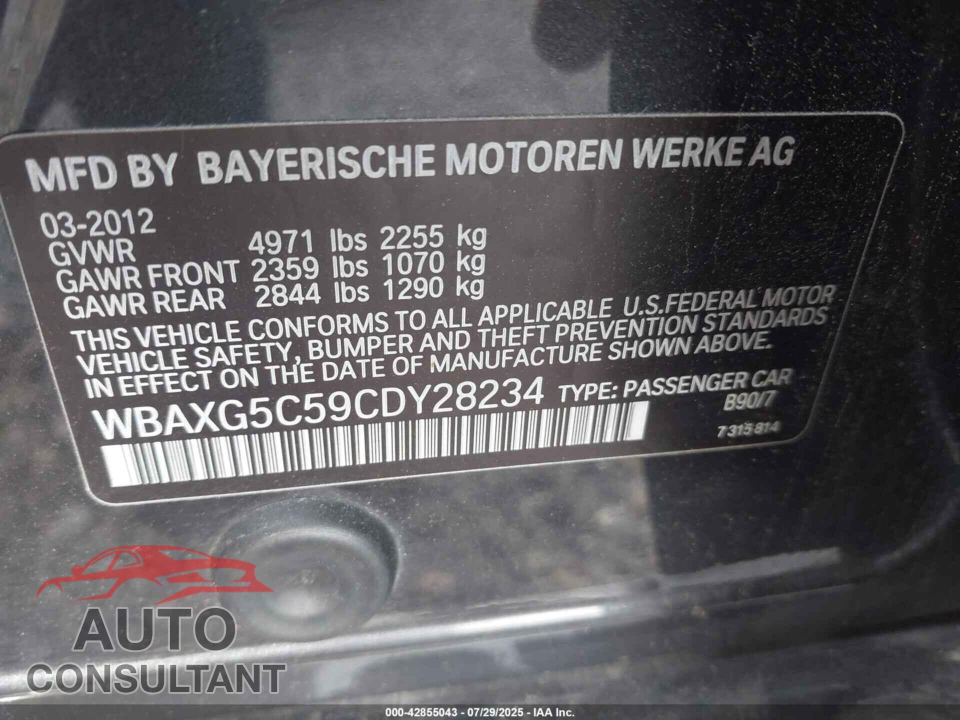 BMW 528I 2012 - WBAXG5C59CDY28234