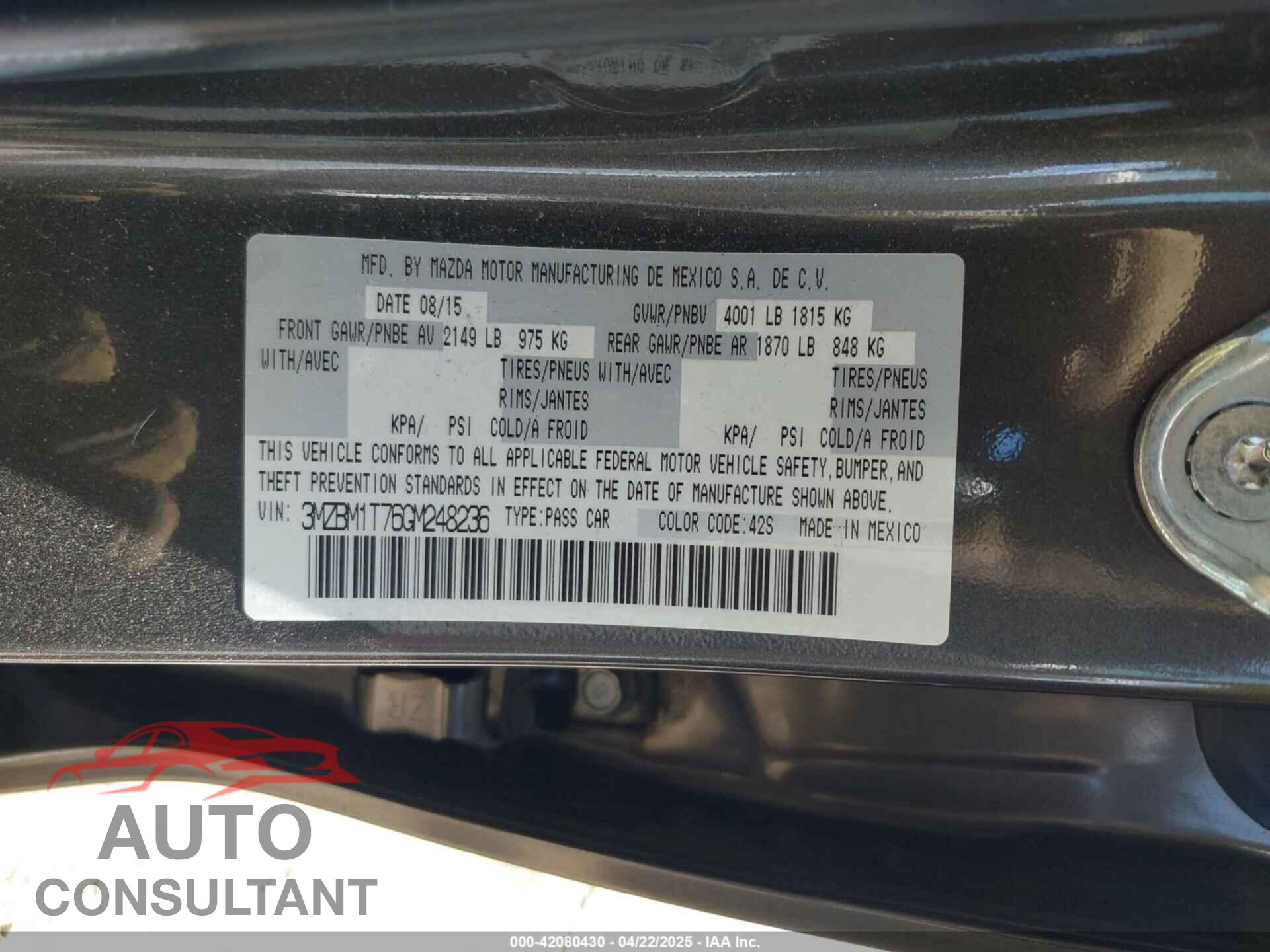 MAZDA MAZDA3 2016 - 3MZBM1T76GM248236