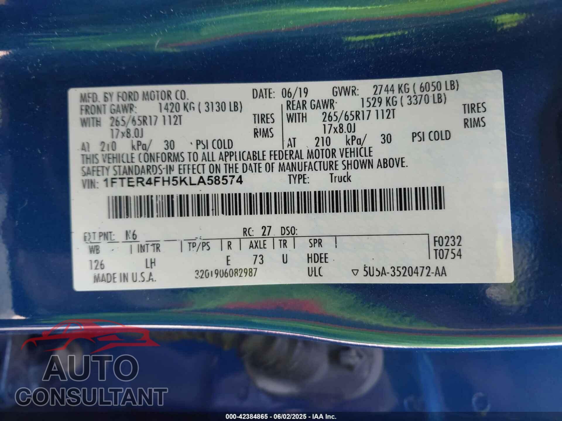 FORD RANGER 2019 - 1FTER4FH5KLA58574