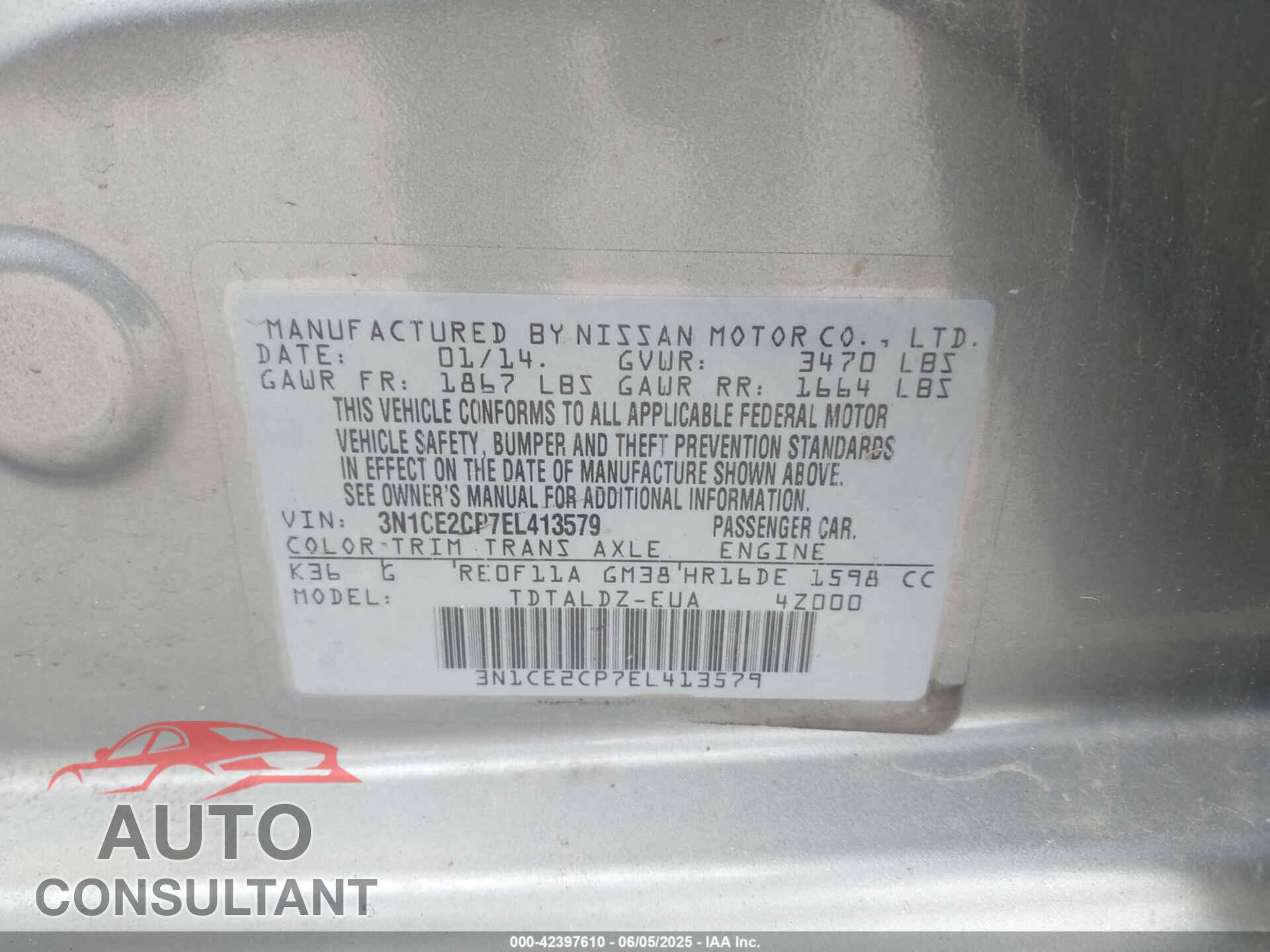 NISSAN VERSA NOTE 2014 - 3N1CE2CP7EL413579