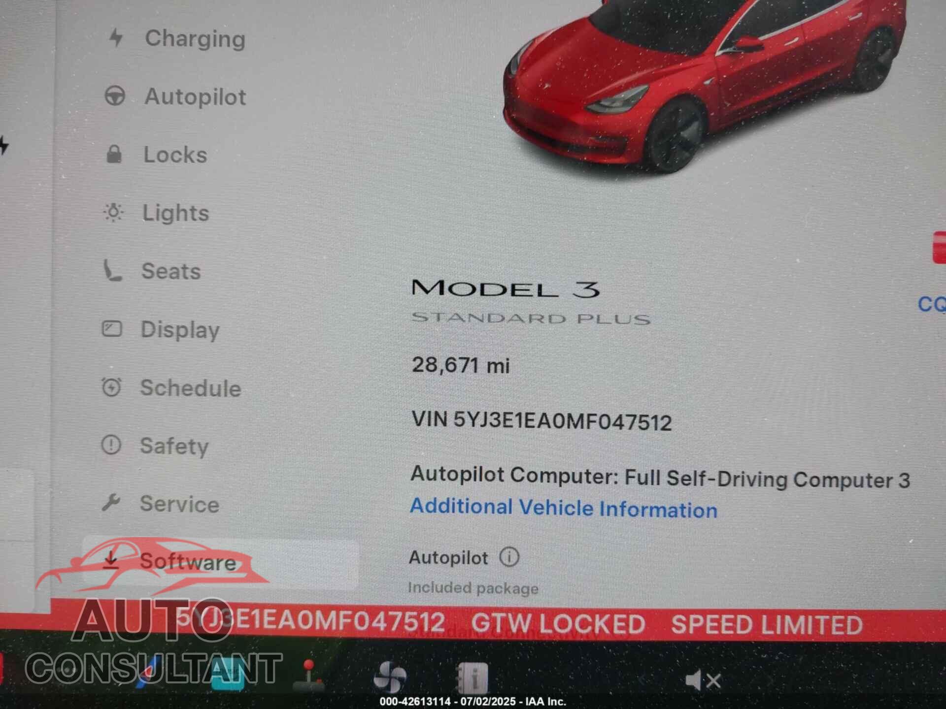 TESLA MODEL 3 2021 - 5YJ3E1EA0MF047512