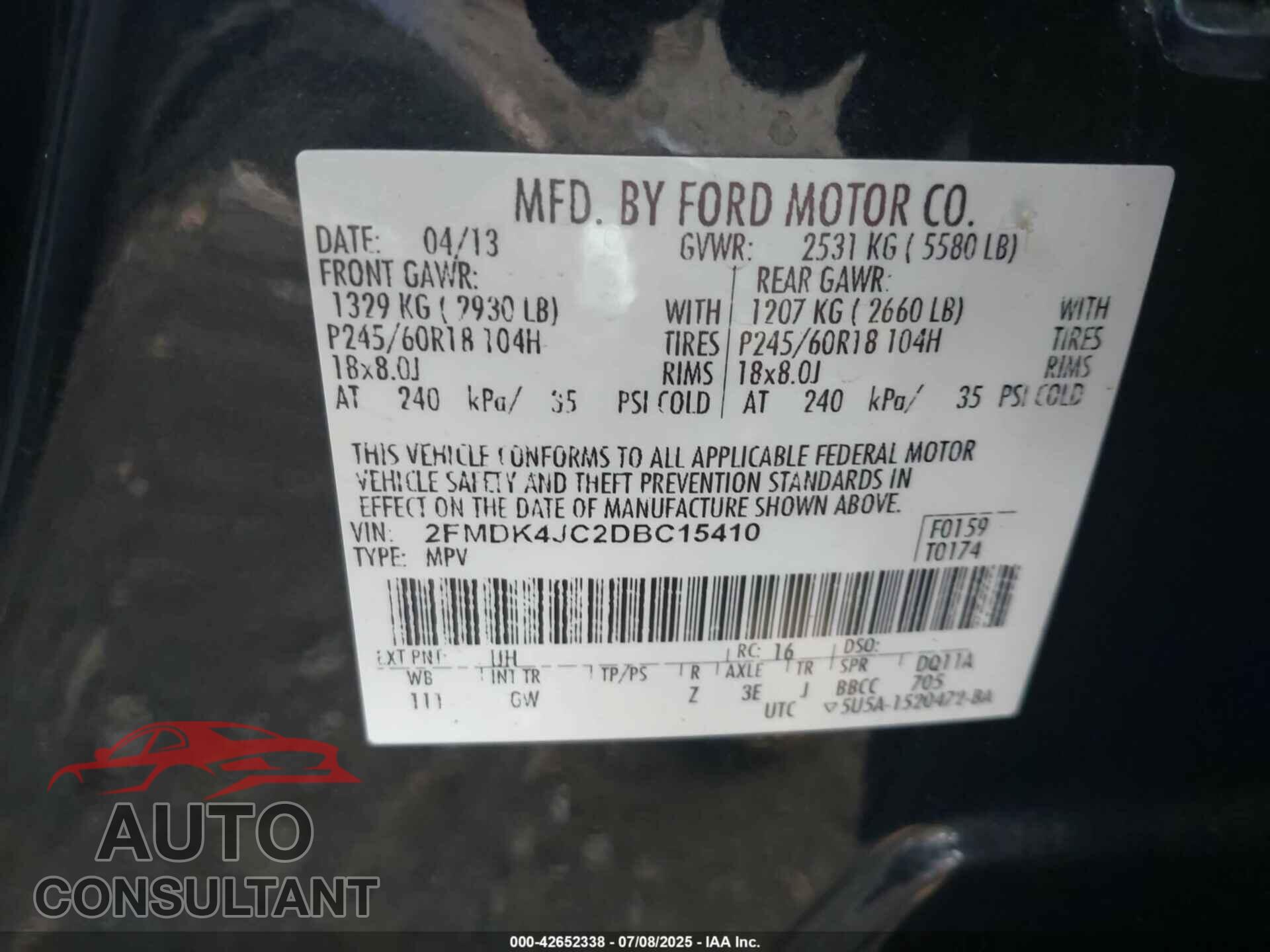 FORD EDGE 2013 - 2FMDK4JC2DBC15410