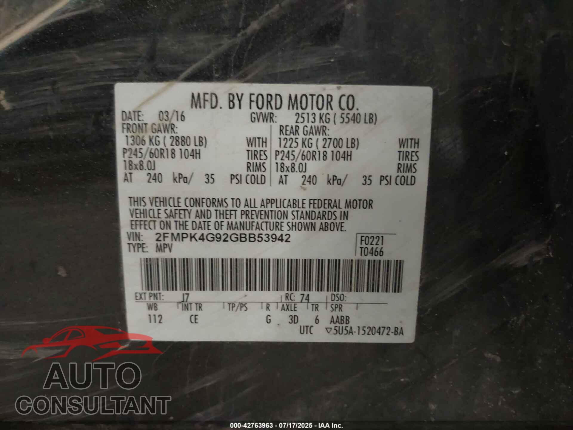 FORD EDGE 2016 - 2FMPK4G92GBB53942