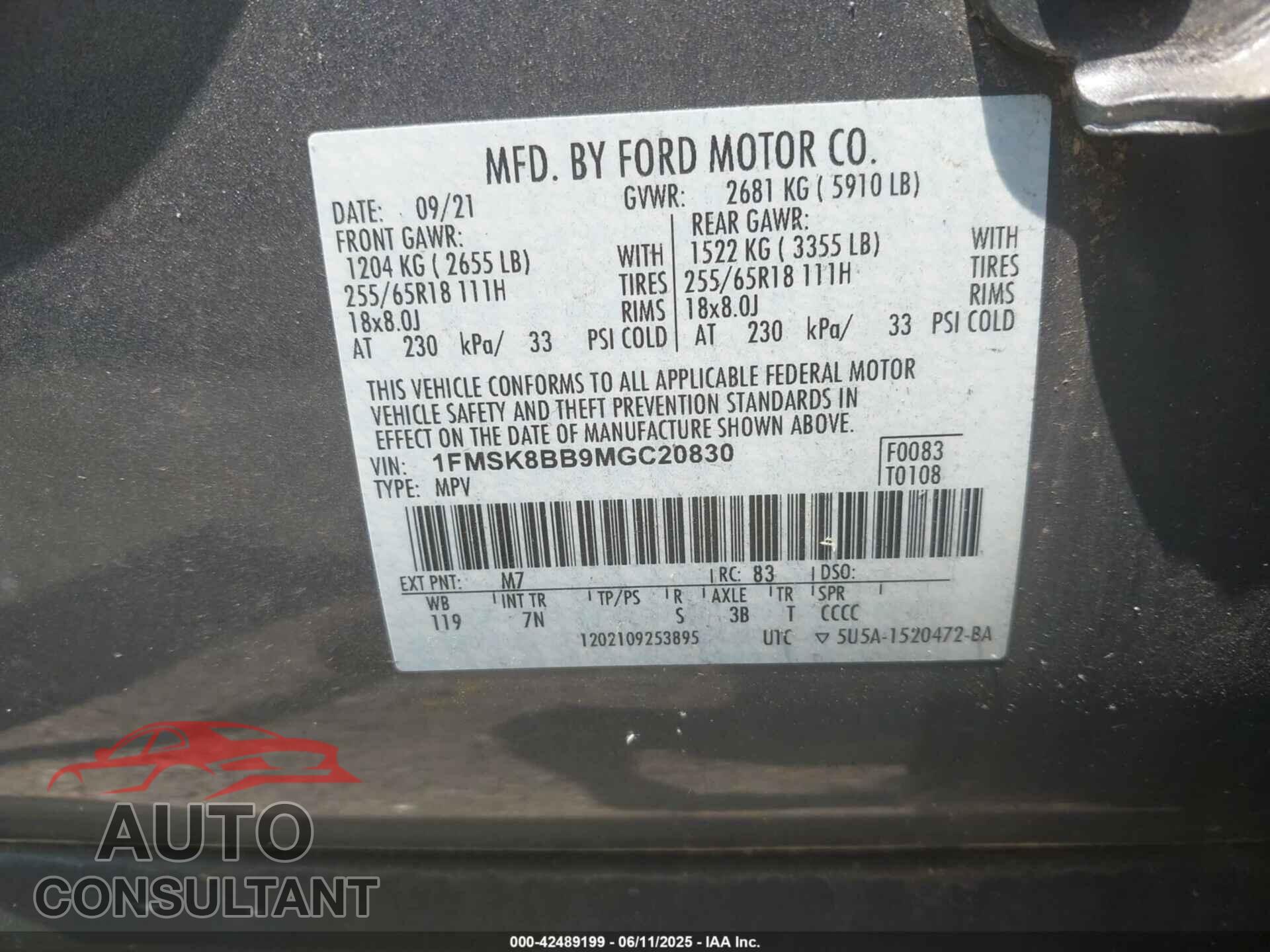 FORD EXPLORER 2021 - 1FMSK8BB9MGC20830