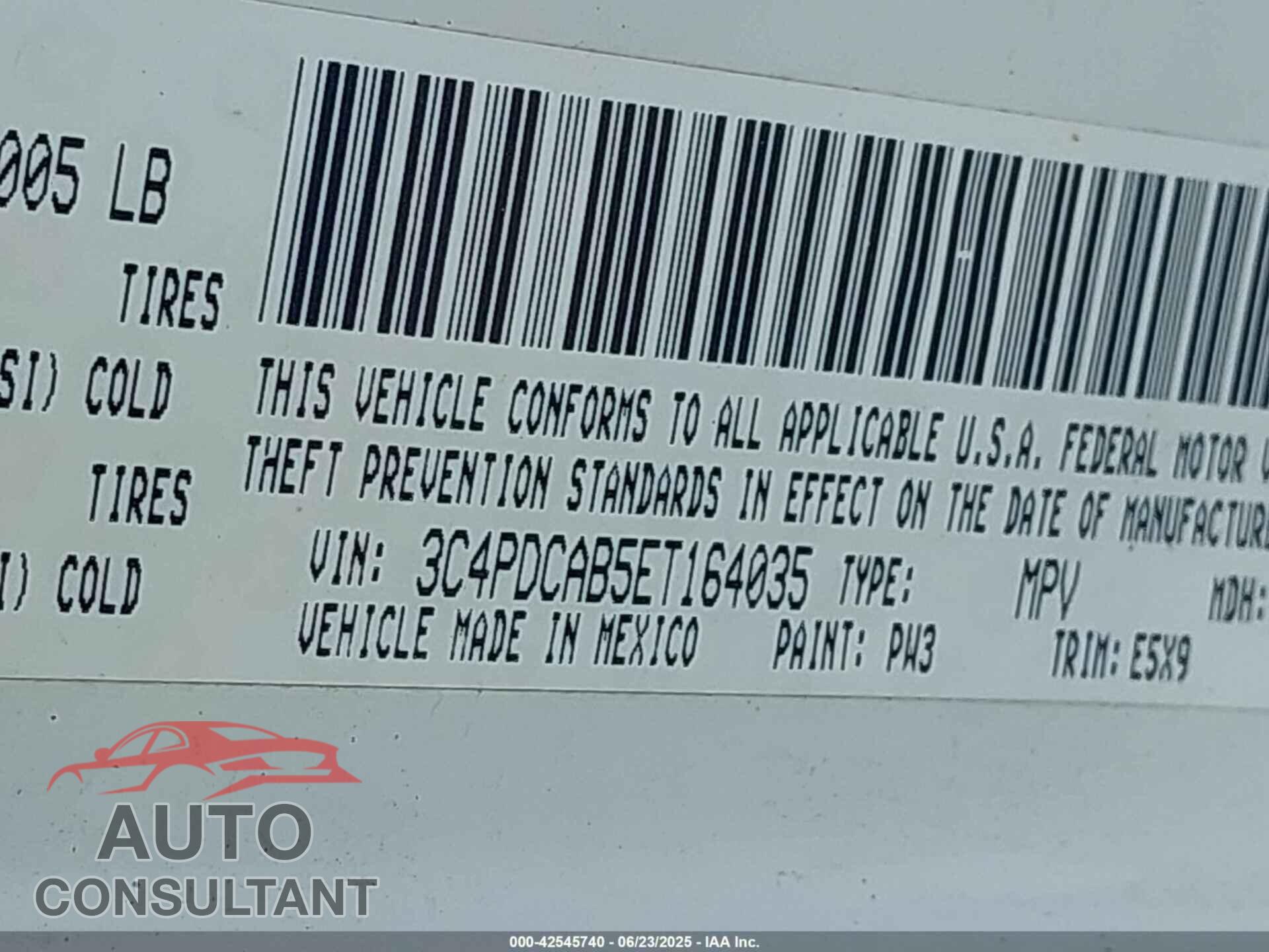DODGE JOURNEY 2014 - 3C4PDCAB5ET164035