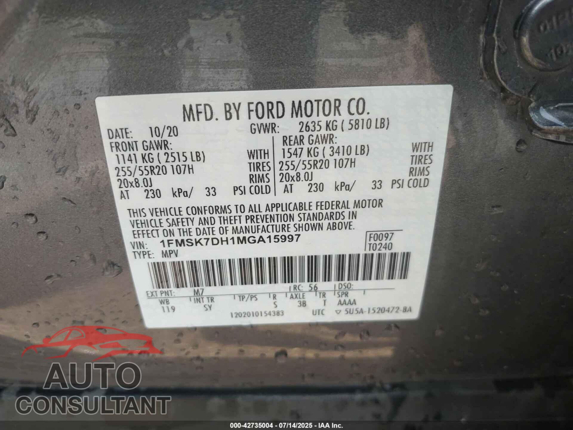 FORD EXPLORER 2021 - 1FMSK7DH1MGA15997
