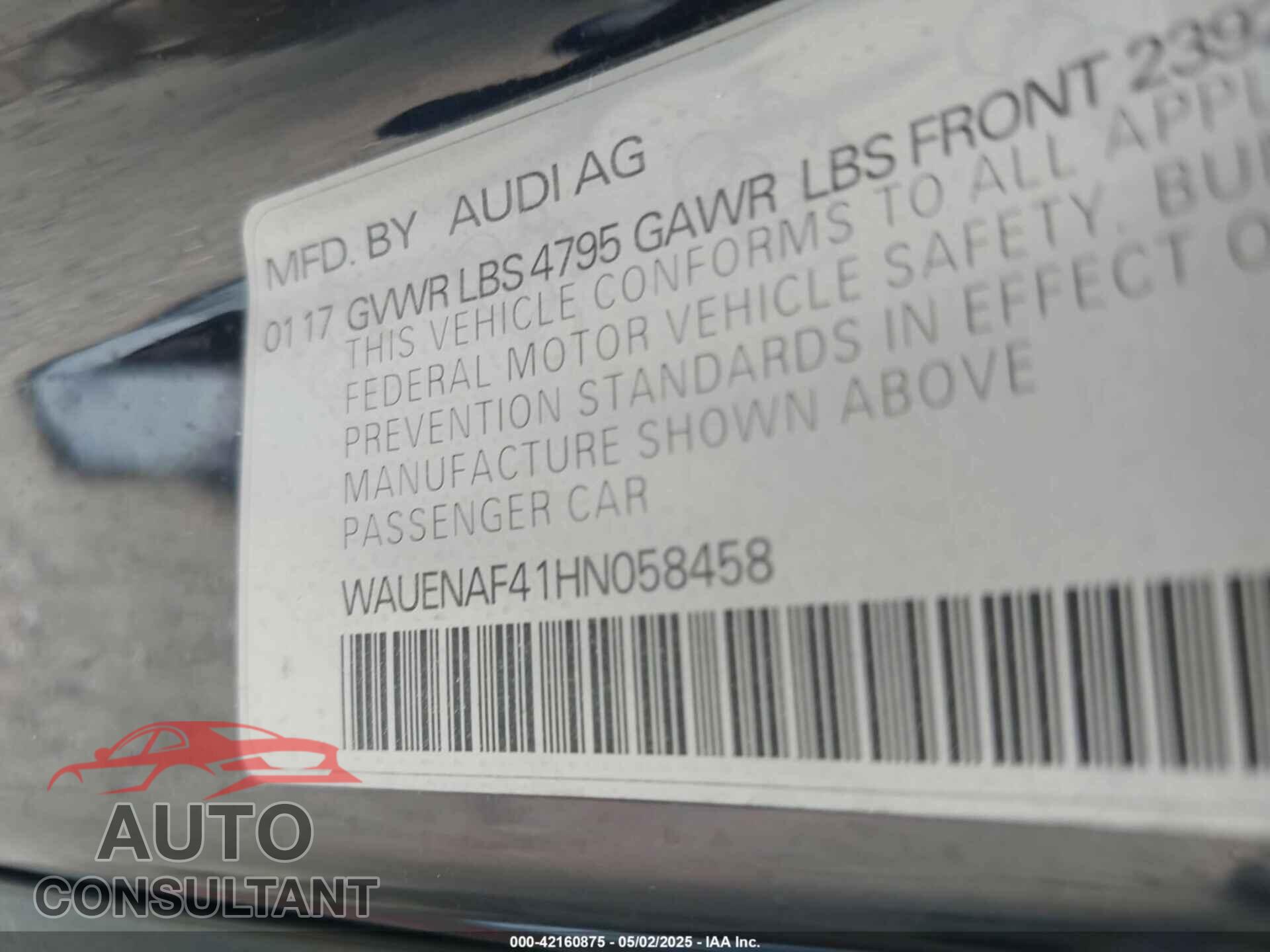 AUDI A4 2017 - WAUENAF41HN058458
