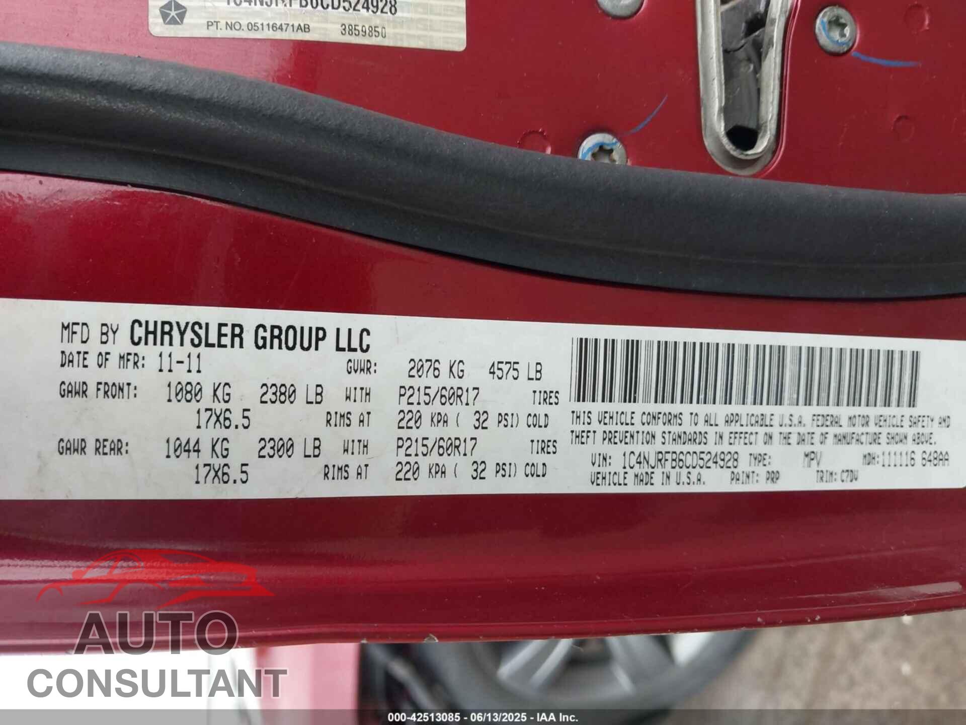 JEEP PATRIOT 2012 - 1C4NJRFB6CD524928