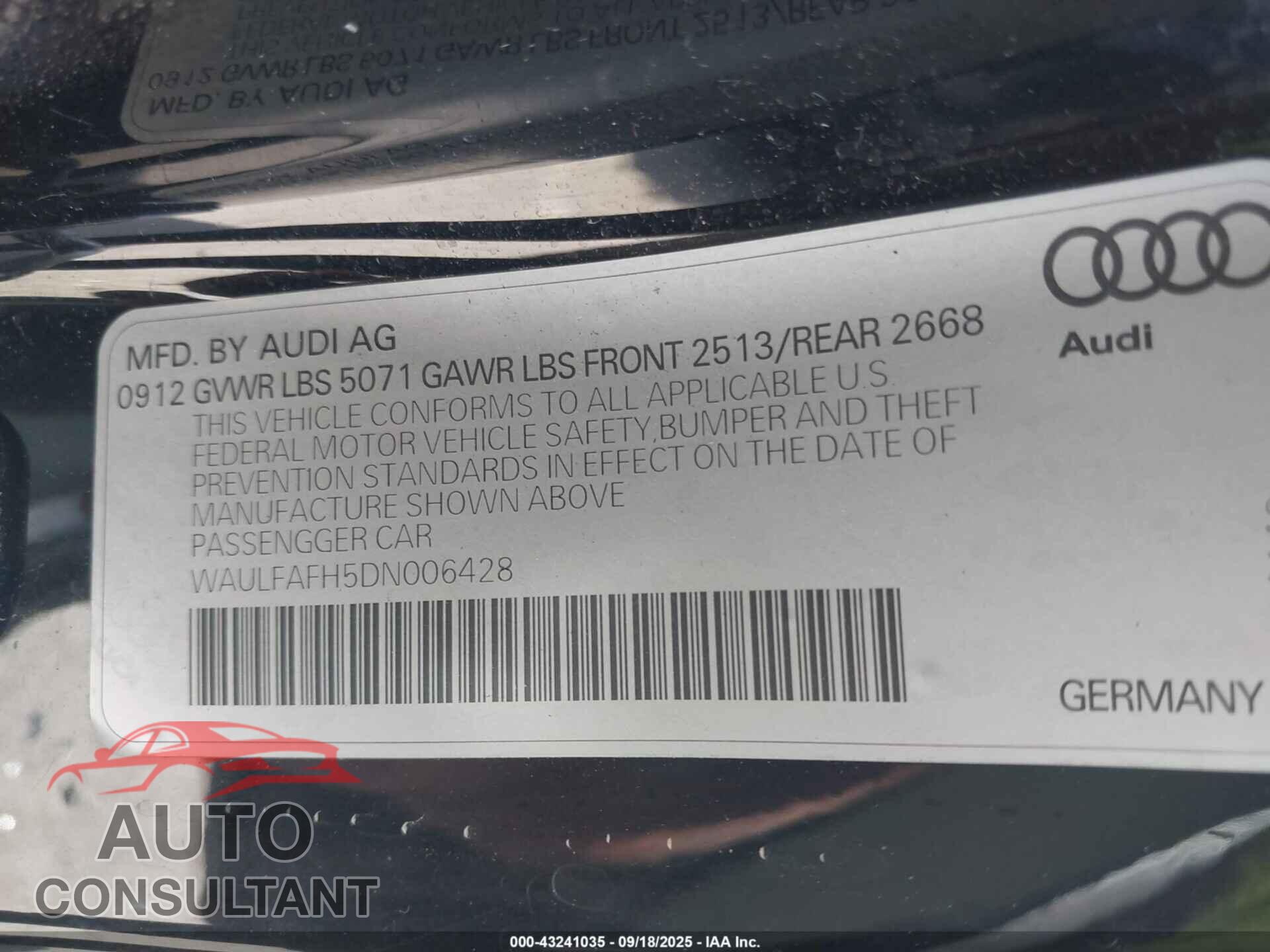 AUDI A5 2013 - WAULFAFH5DN006428