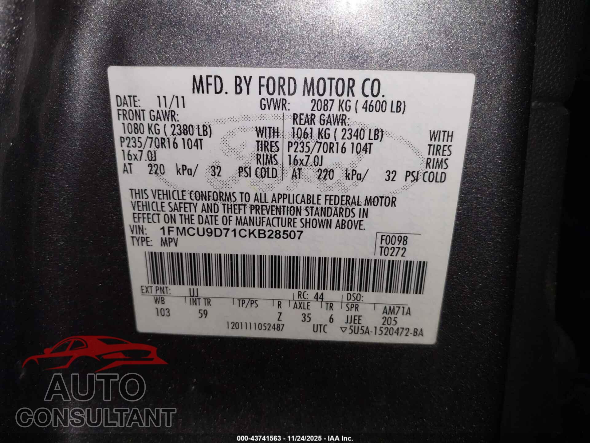 FORD ESCAPE 2012 - 1FMCU9D71CKB28507
