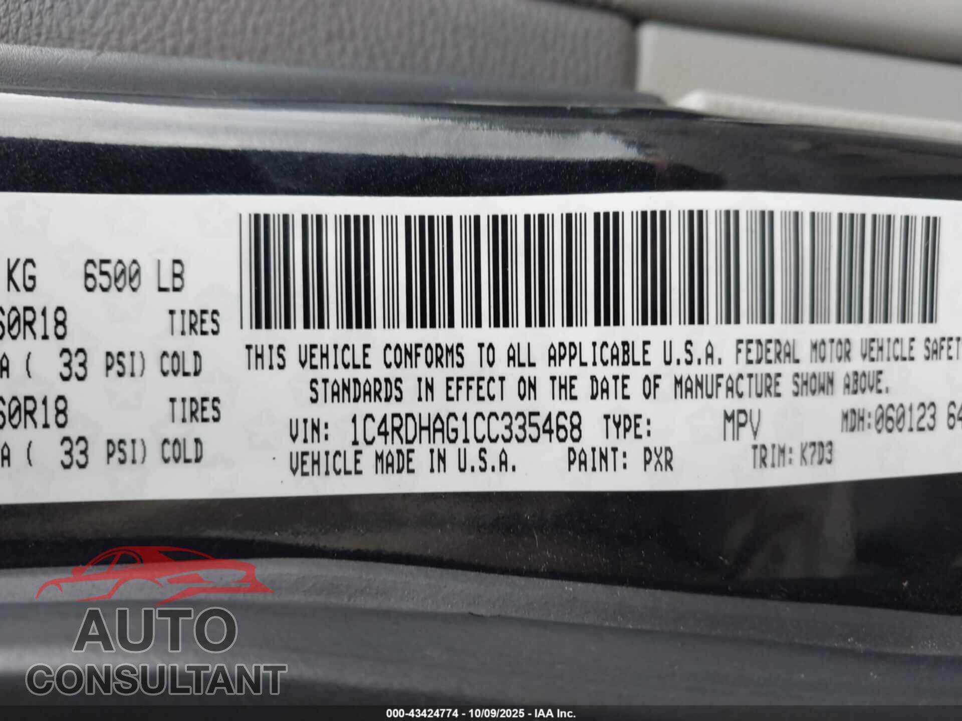 DODGE DURANGO 2012 - 1C4RDHAG1CC335468