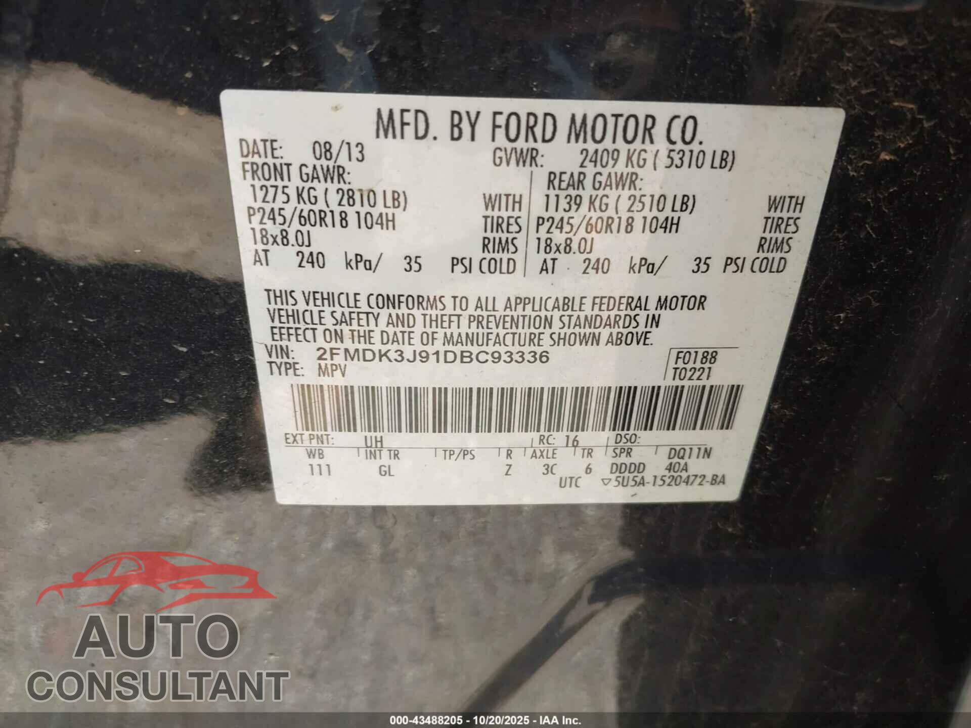 FORD EDGE 2013 - 2FMDK3J91DBC93336