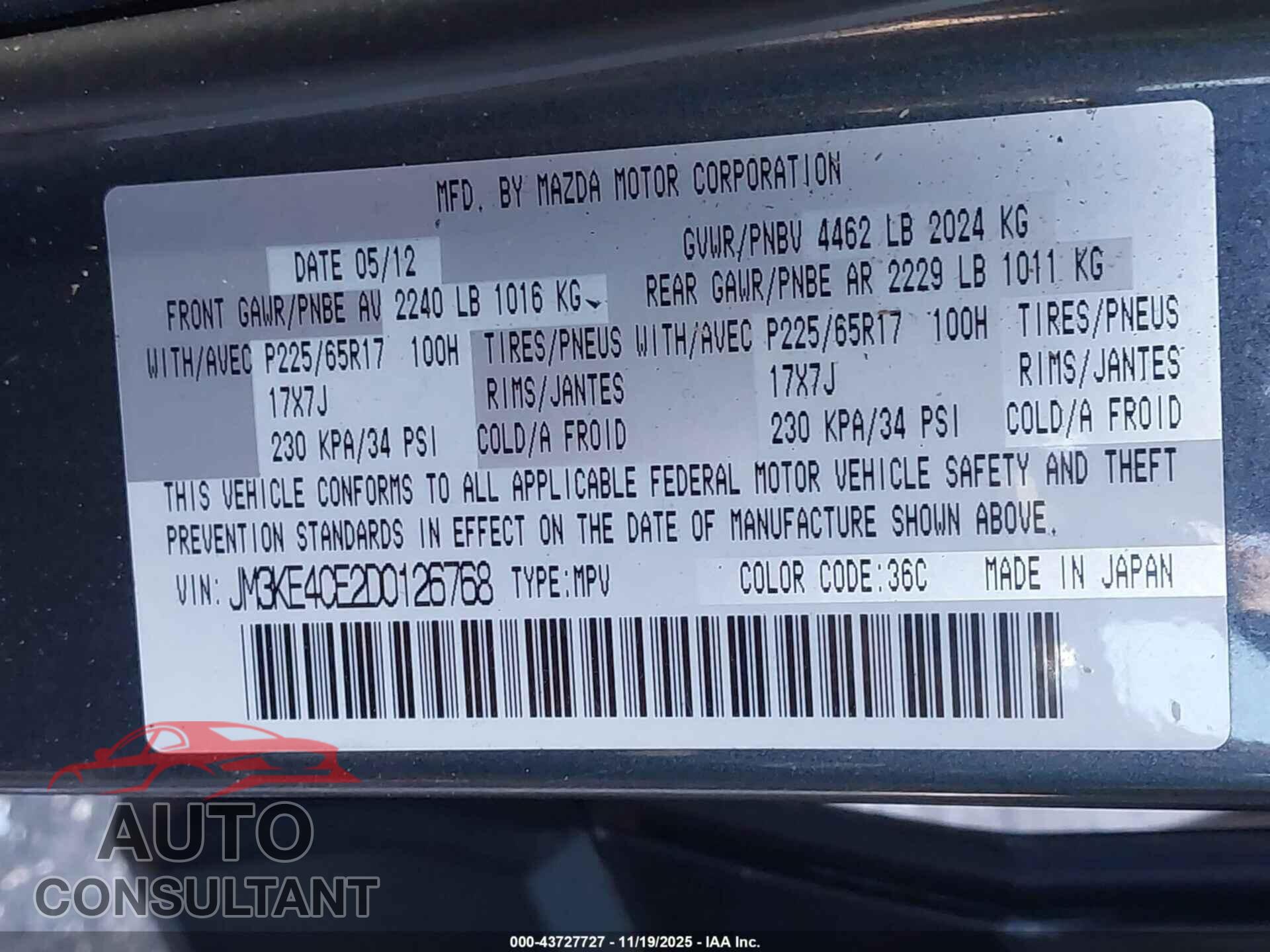 MAZDA CX-5 2013 - JM3KE4CE2D0126768