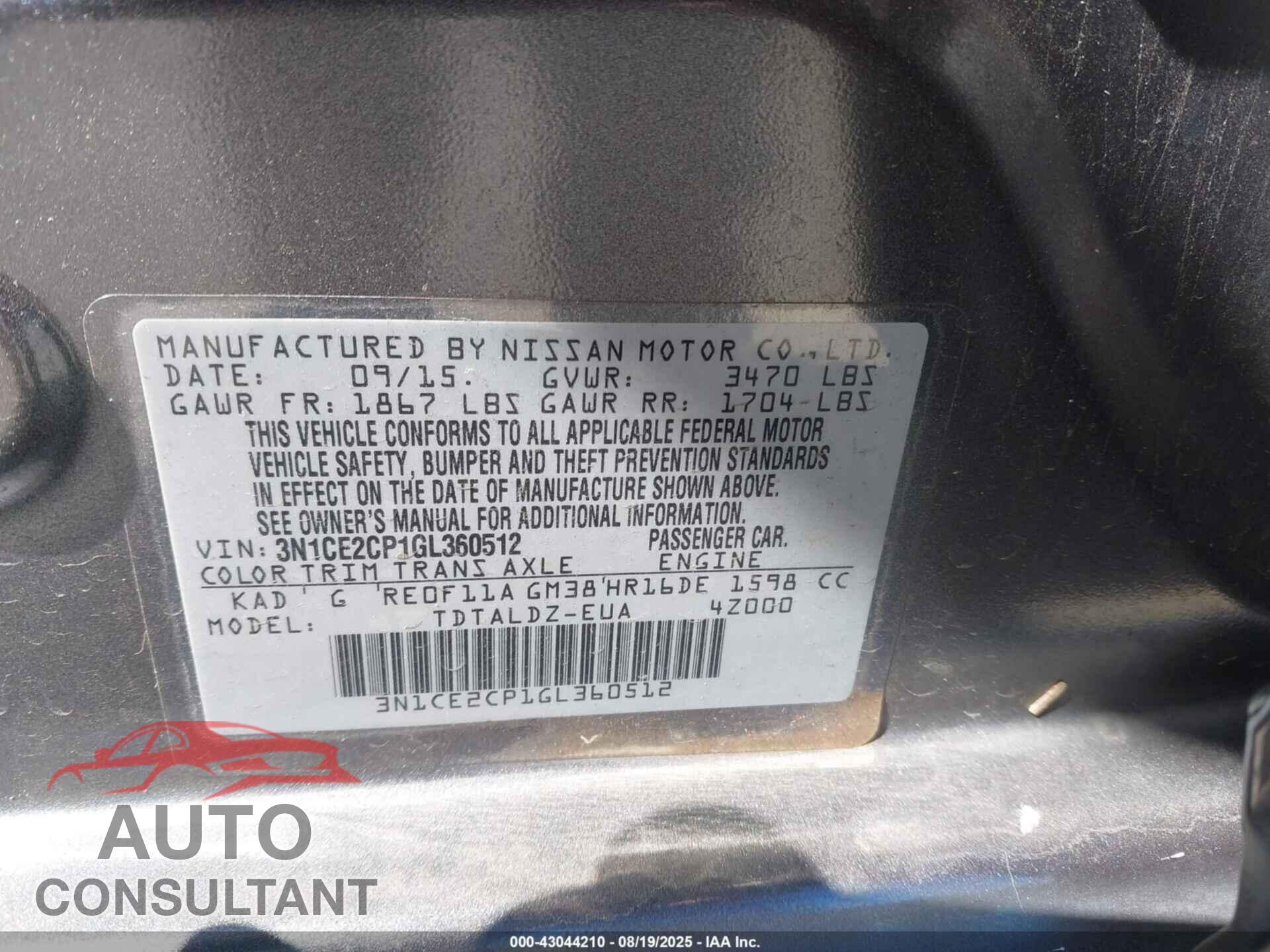 NISSAN VERSA NOTE 2016 - 3N1CE2CP1GL360512